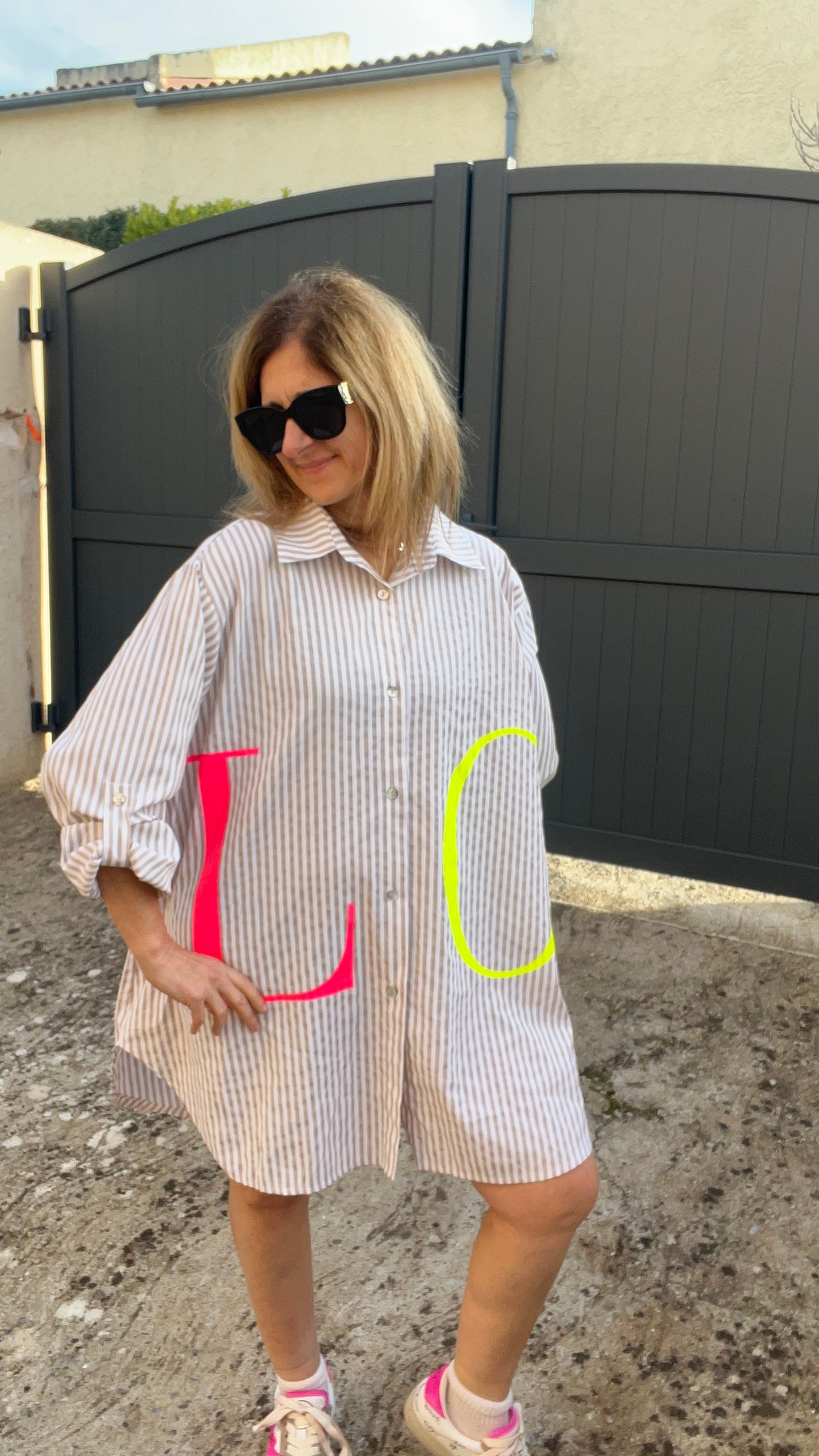 TUNIQUE ROBE BLANC/BEIGE "LOVE FLUO"