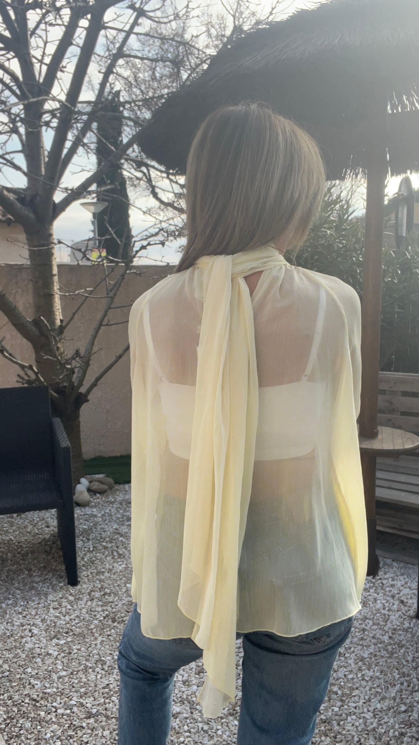 CHEMISIER  JAUNE A POIS BLANC