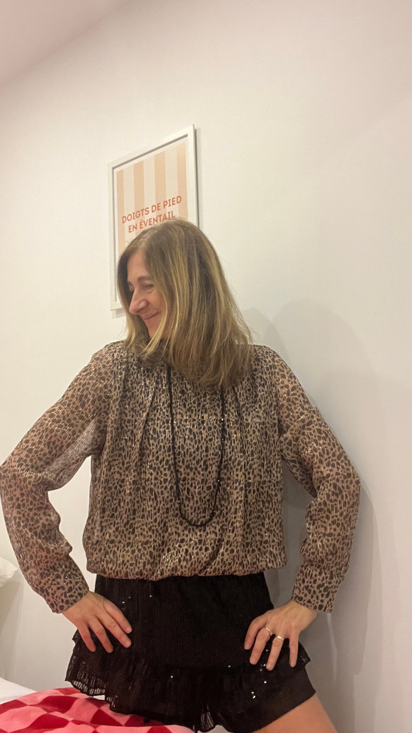 BLOUSE LEOPARD PAILLETEE MANCHES LONGUES
