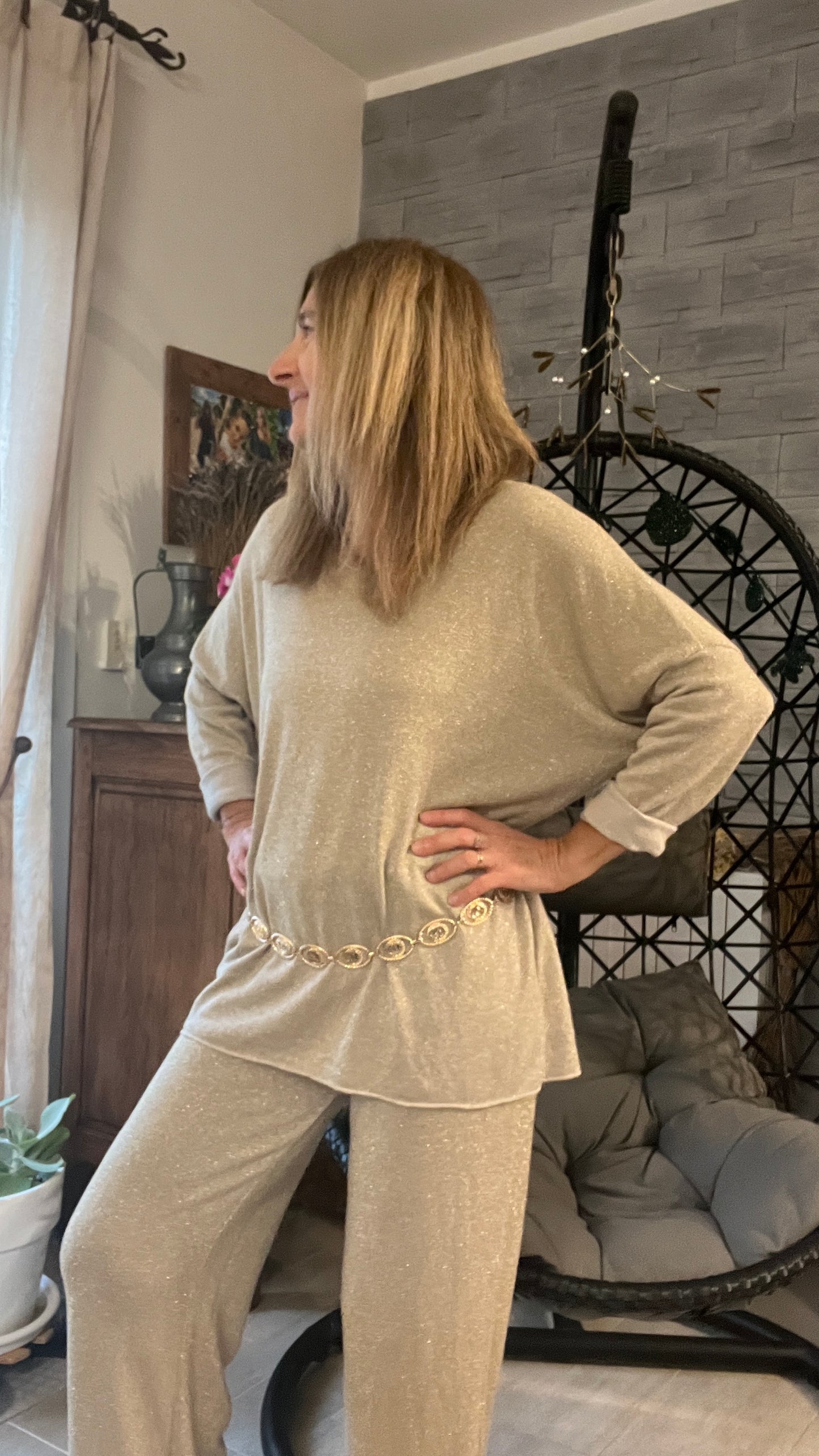 TUNIQUE PAILLETTES BEIGE/DORE