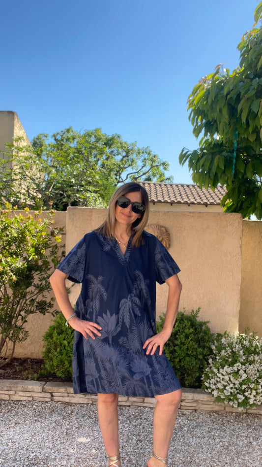 ROBE BLEUE MARINE/BLEUE JEAN "TROPIC"