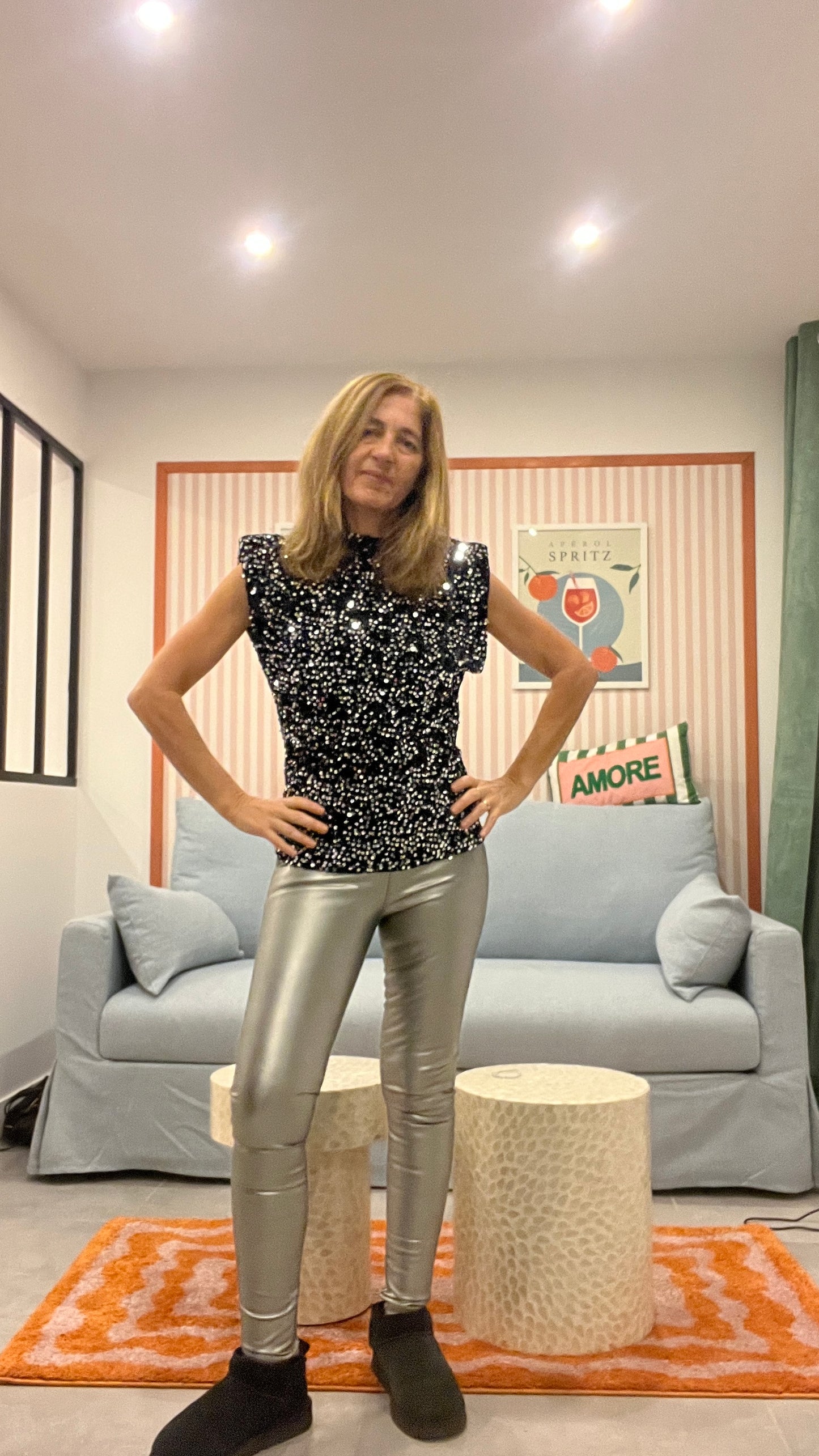 LEGGING ARGENT SIMILICUIR CEINTURE FINE