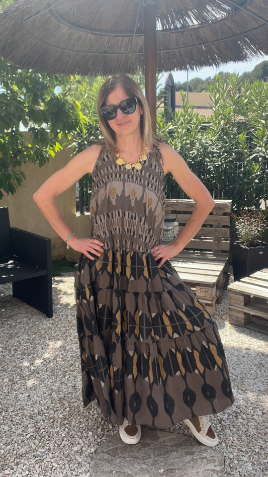 ROBE LONGUE CHOCOLAT/NOIRE/JAUNE