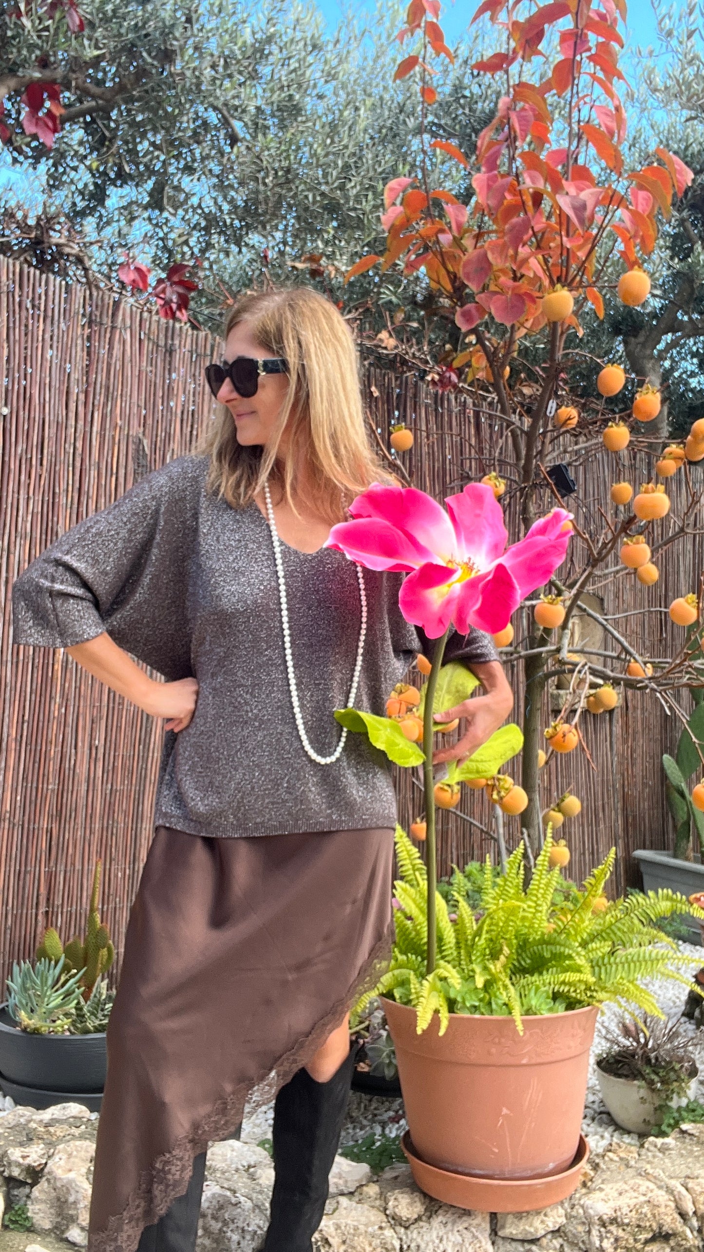 PULL TUNIQUE PAILLETTES CHOCO/ARGENTE