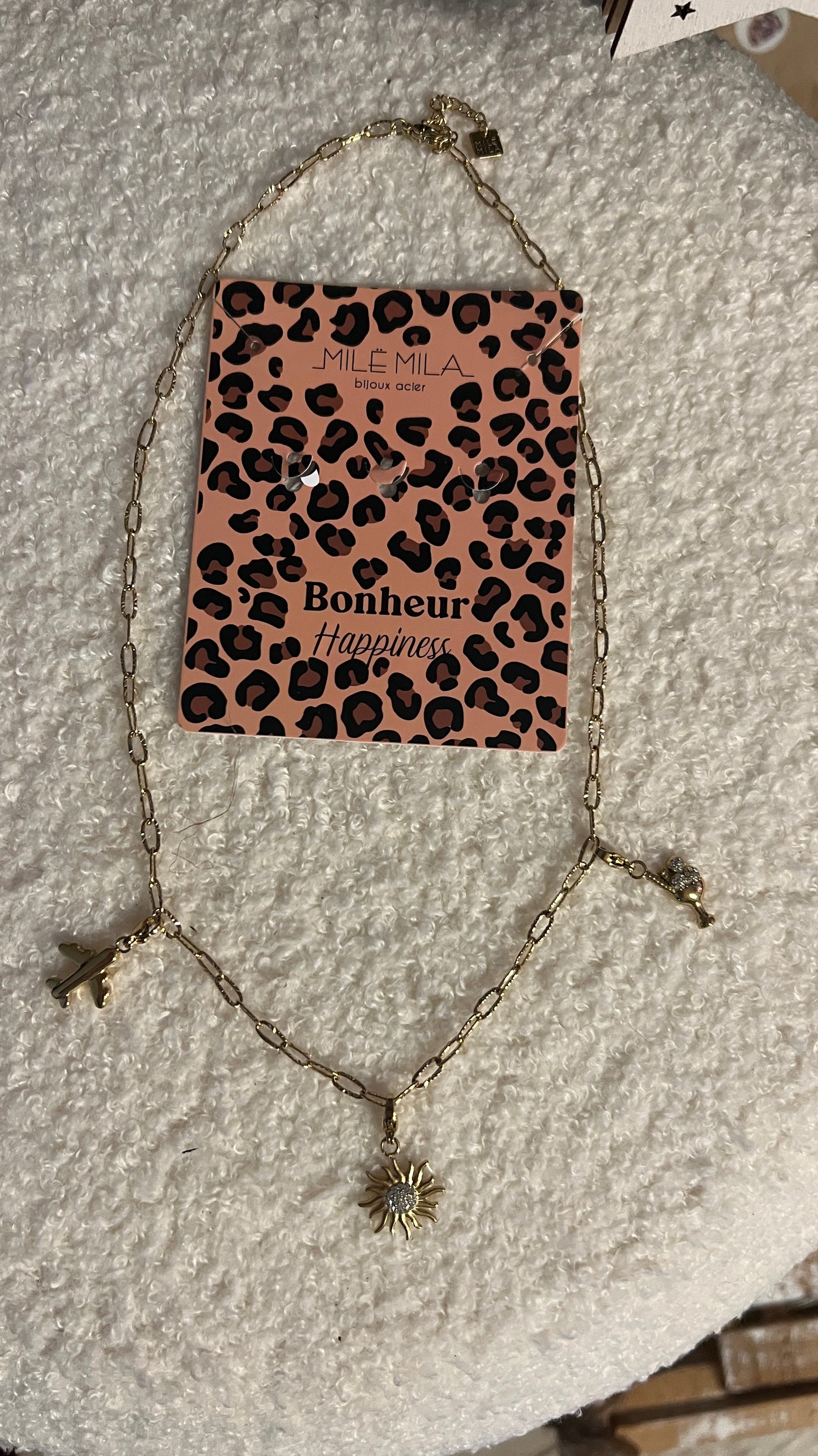 COLLIER DORE MAILLONS & CHARM'S HAPPINESS "MILE MILA"