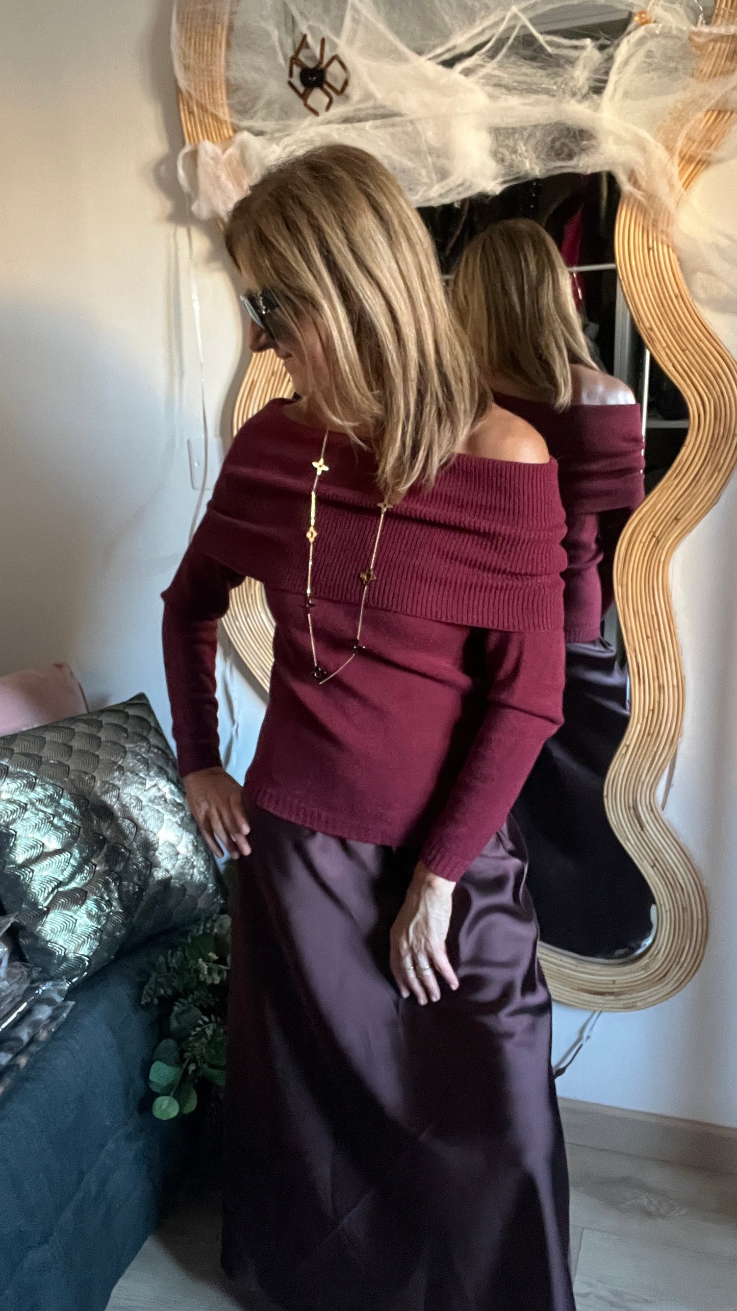 PULL BORDEAUX COL BARDOT