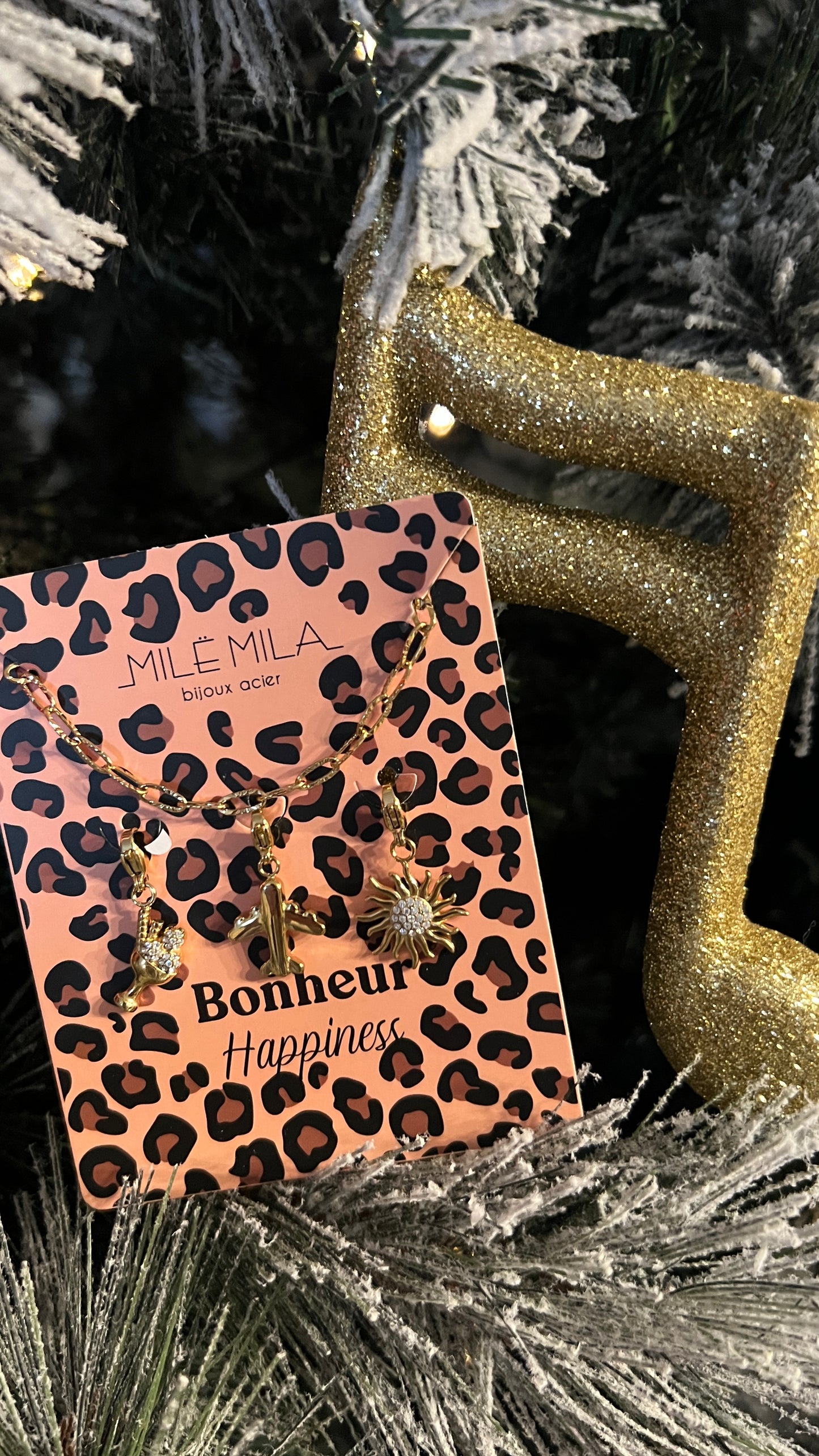 COLLIER DORE MAILLONS & CHARM'S HAPPINESS "MILE MILA"