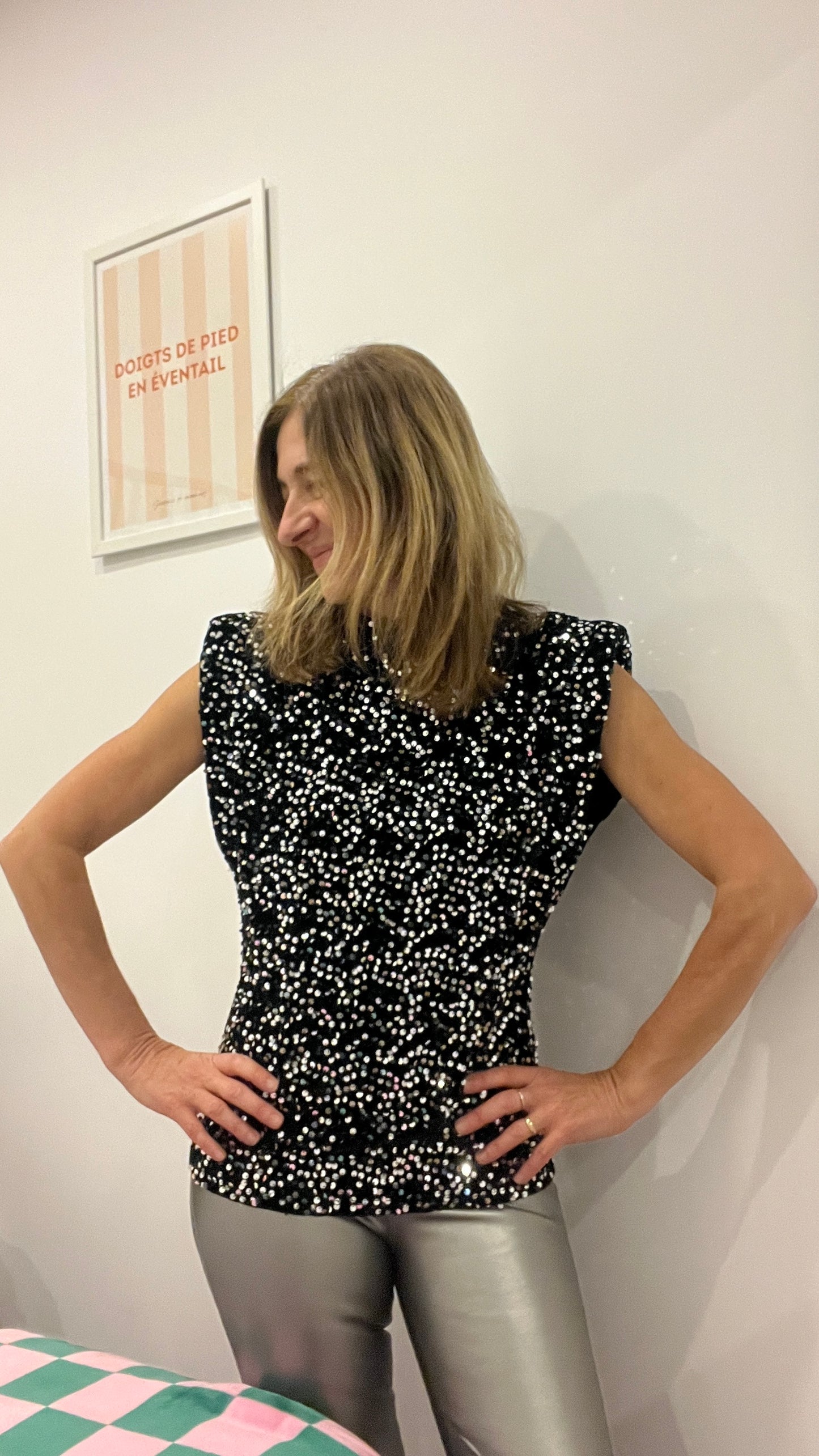 LEGGING ARGENT SIMILICUIR CEINTURE FINE