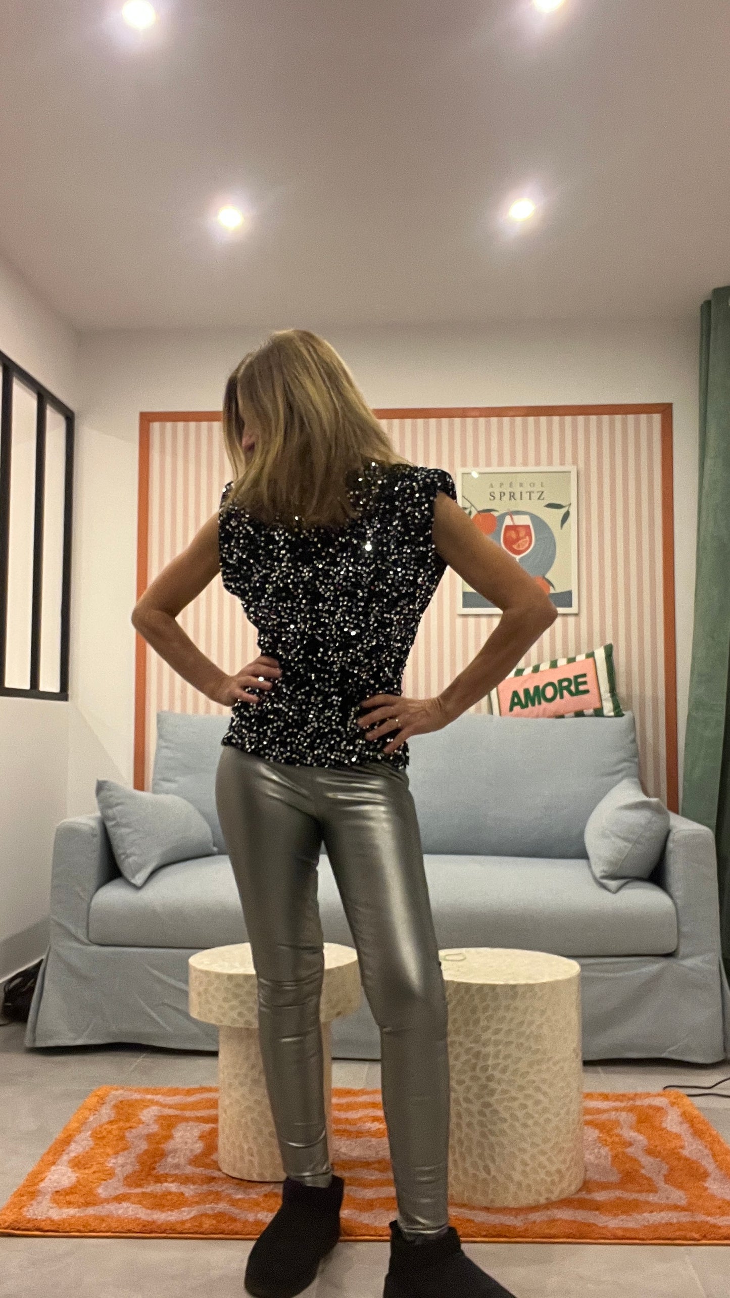 LEGGING ARGENT SIMILICUIR CEINTURE FINE