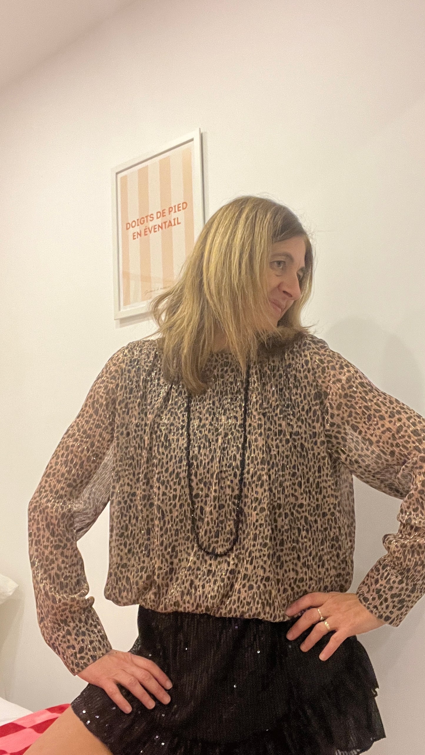 BLOUSE LEOPARD PAILLETEE MANCHES LONGUES