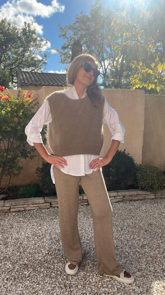 PANTALON FLUIDE PAILLETTES CHAMPAGNE