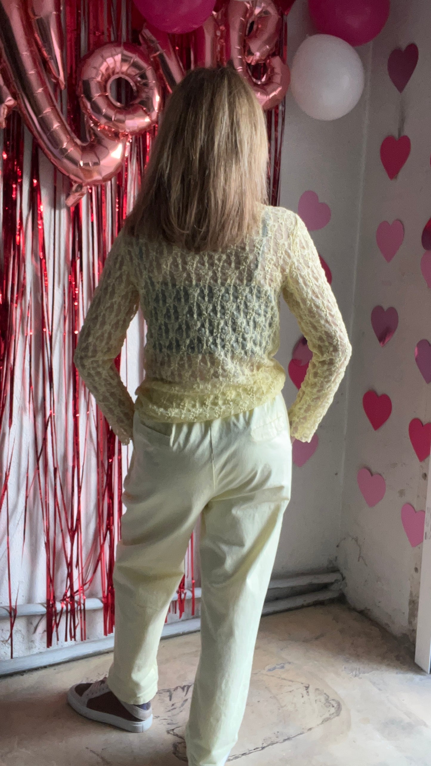 PANTALON JAUNE PÂLE AVEC FOULARD CEINTURE "AURORE"