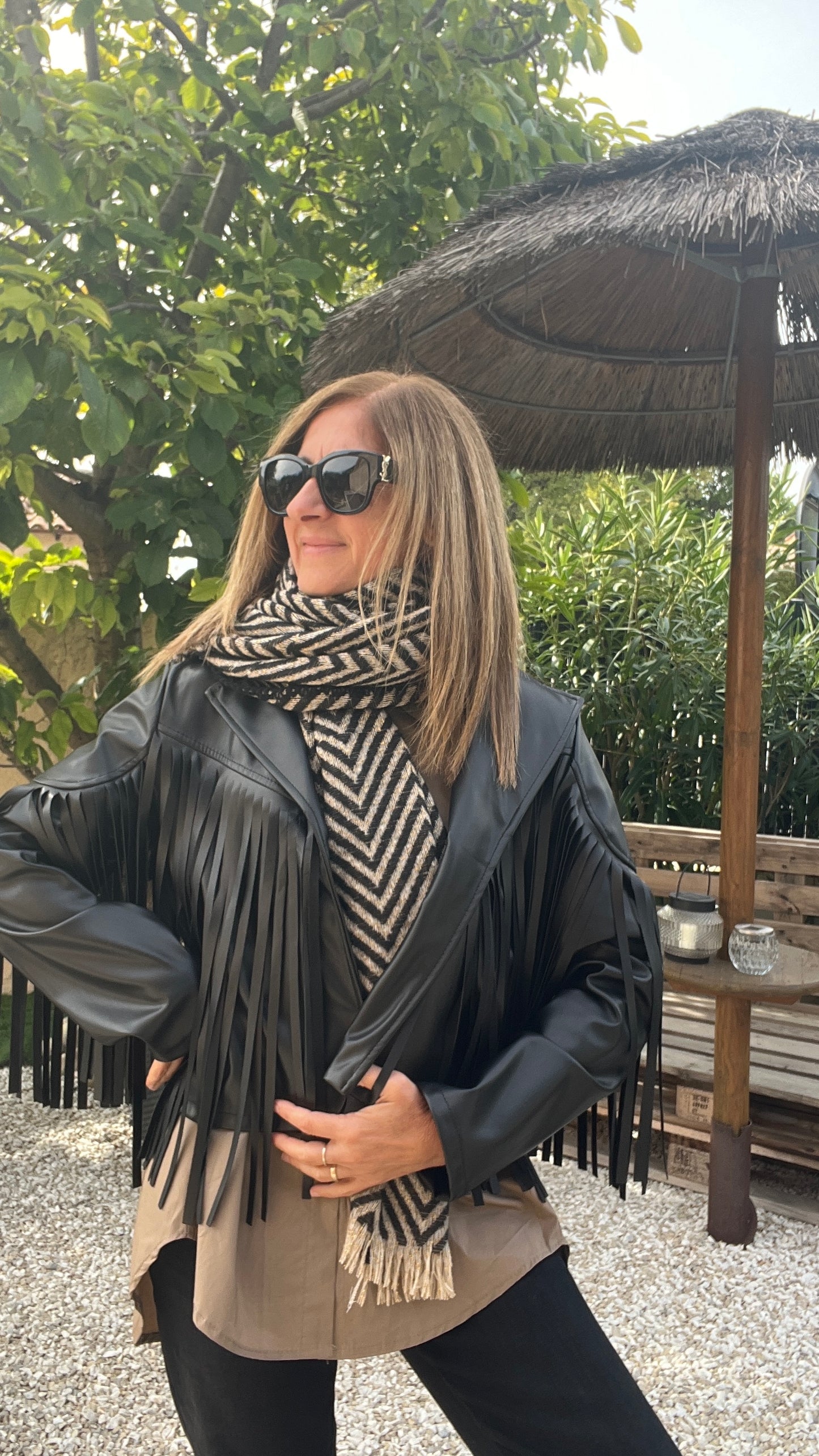 ECHARPE NOIR/BEIGE DORE "AURELIA"