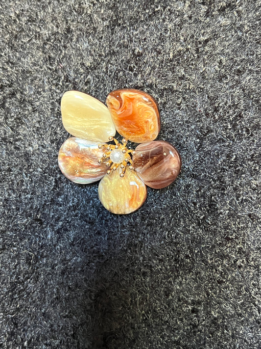 BROCHE FLEUR MARRON GLACE BEIGE