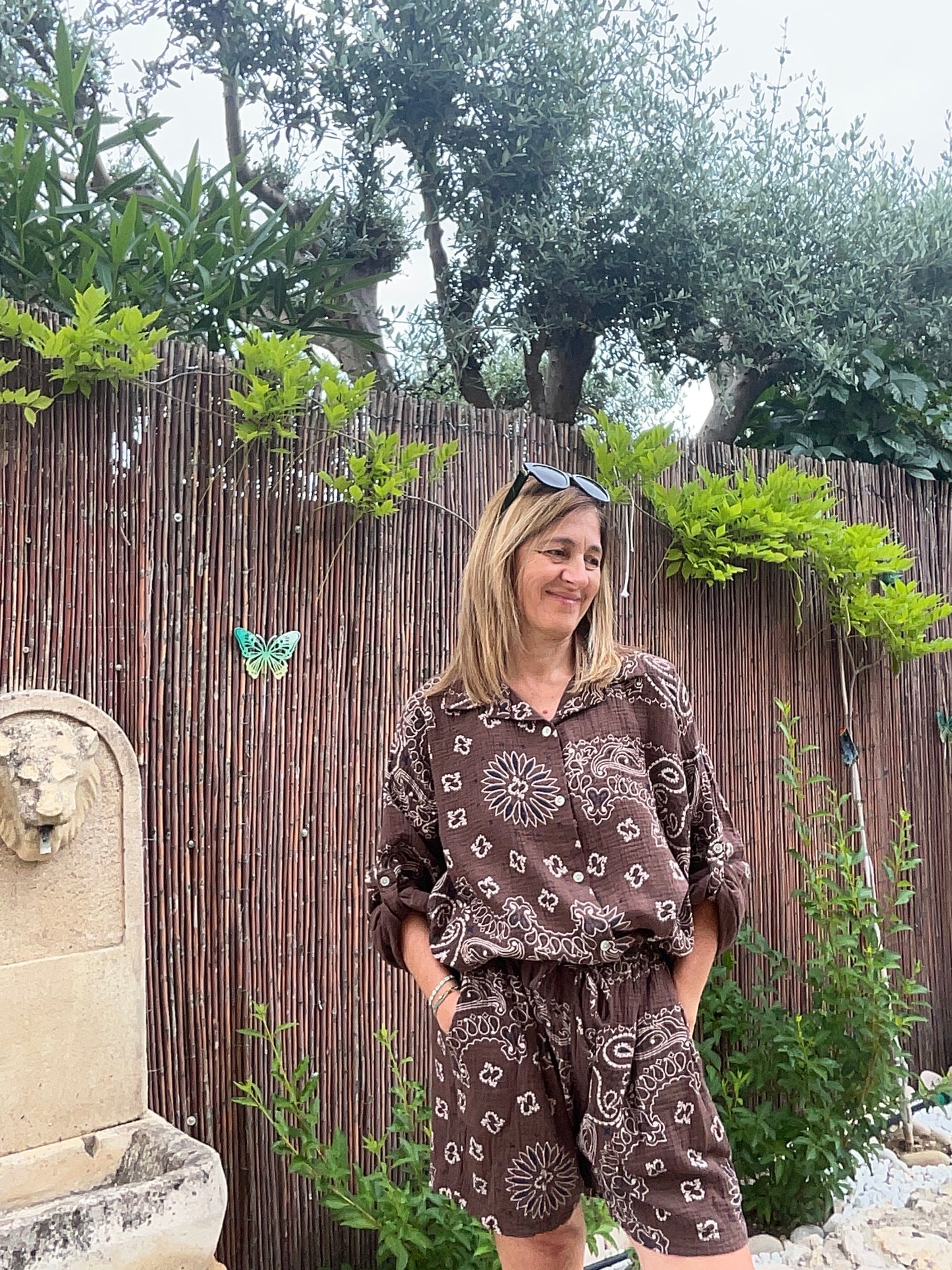 CHEMISIER CHOCOLAT BANDANA EN GAZE DE COTON