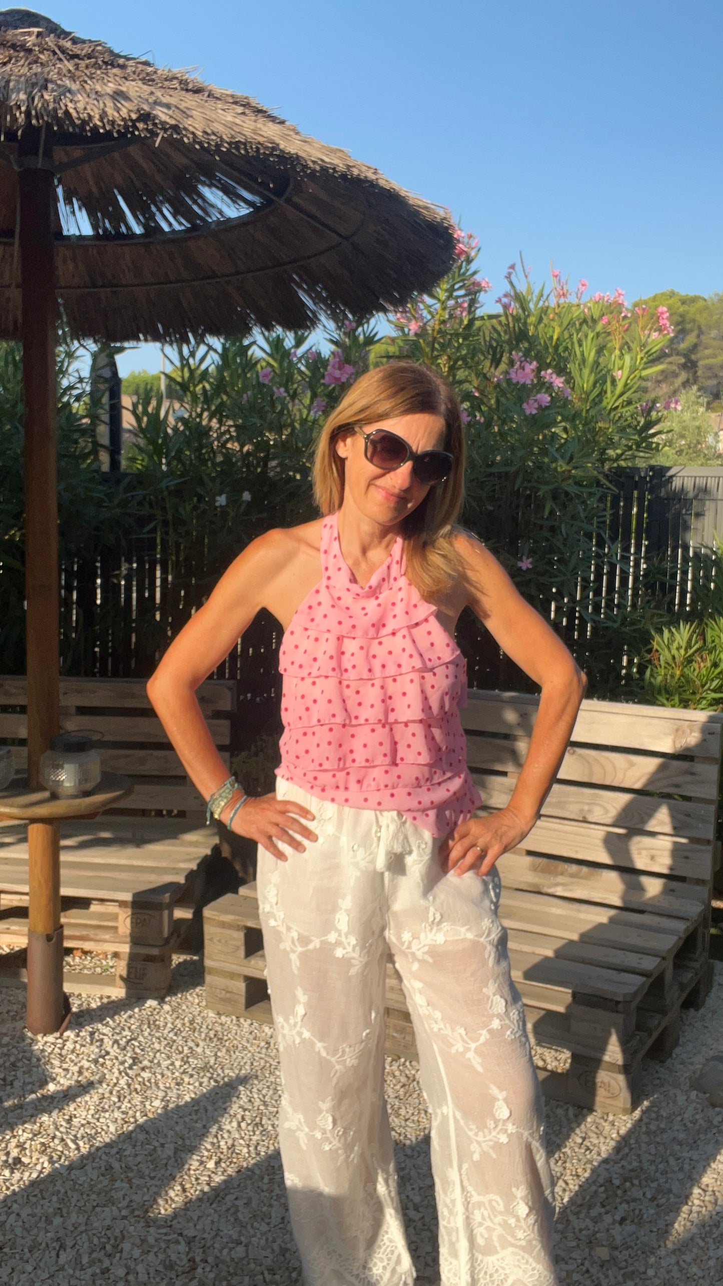 PANTALON BLANC BRODÉ