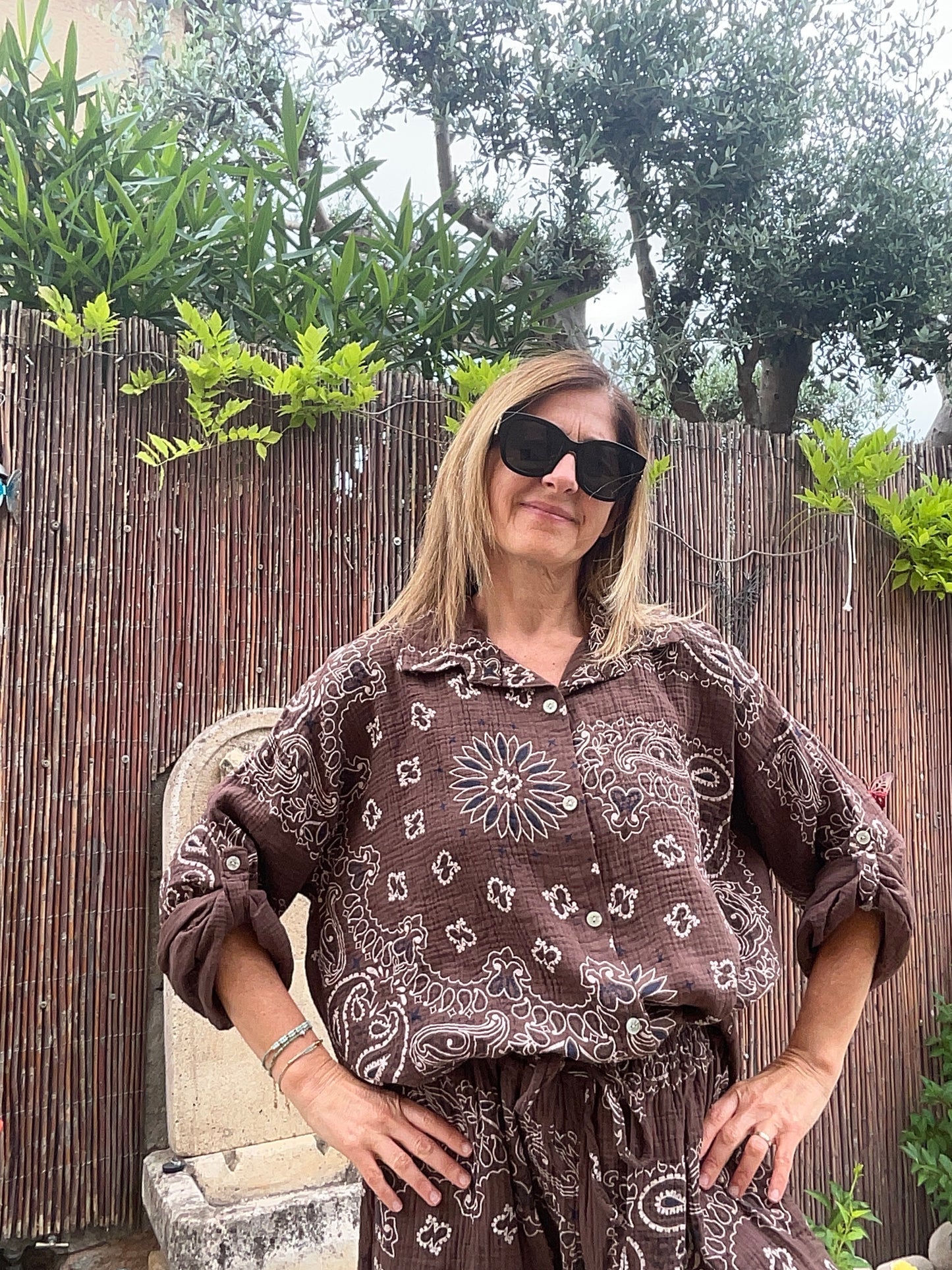 CHEMISIER CHOCOLAT BANDANA EN GAZE DE COTON