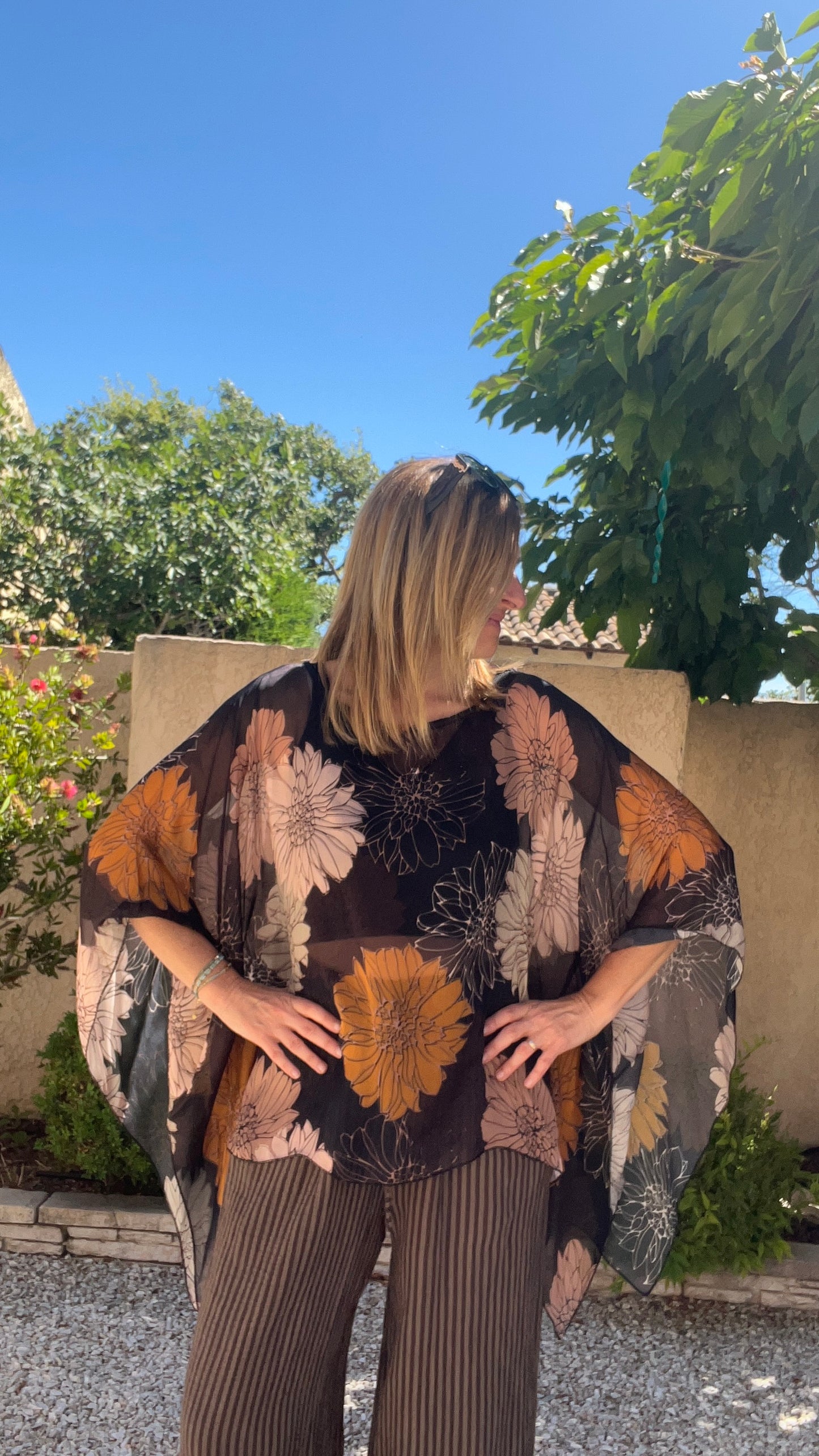PONCHO FLEURI CHOCOLAT/BEIGE/ROUILLE