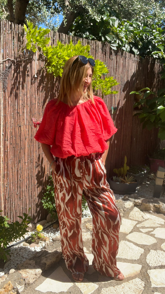 PANTALON FLUIDE TERRA COTTA/BEIGE