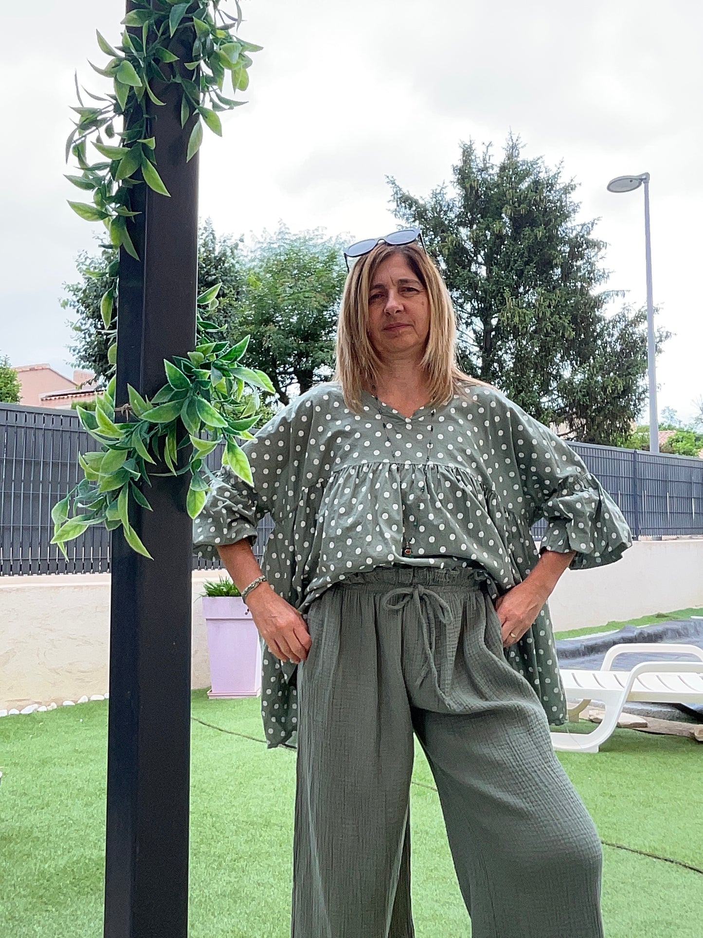 PANTALON FLUIDE KAKI GAZE DE COTON