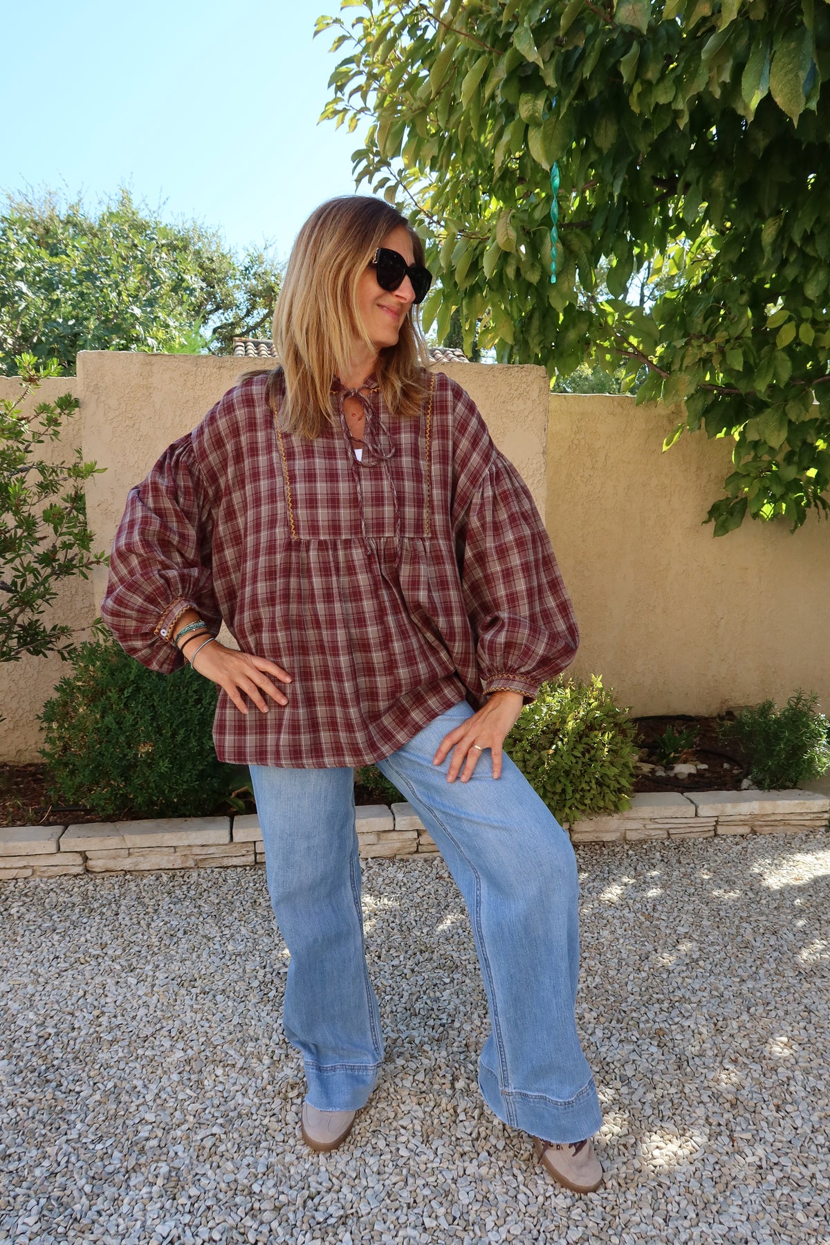 CHEMISIER A CARREAUX BORDEAUX/TAUPE OVERSIZE "GIOYA"