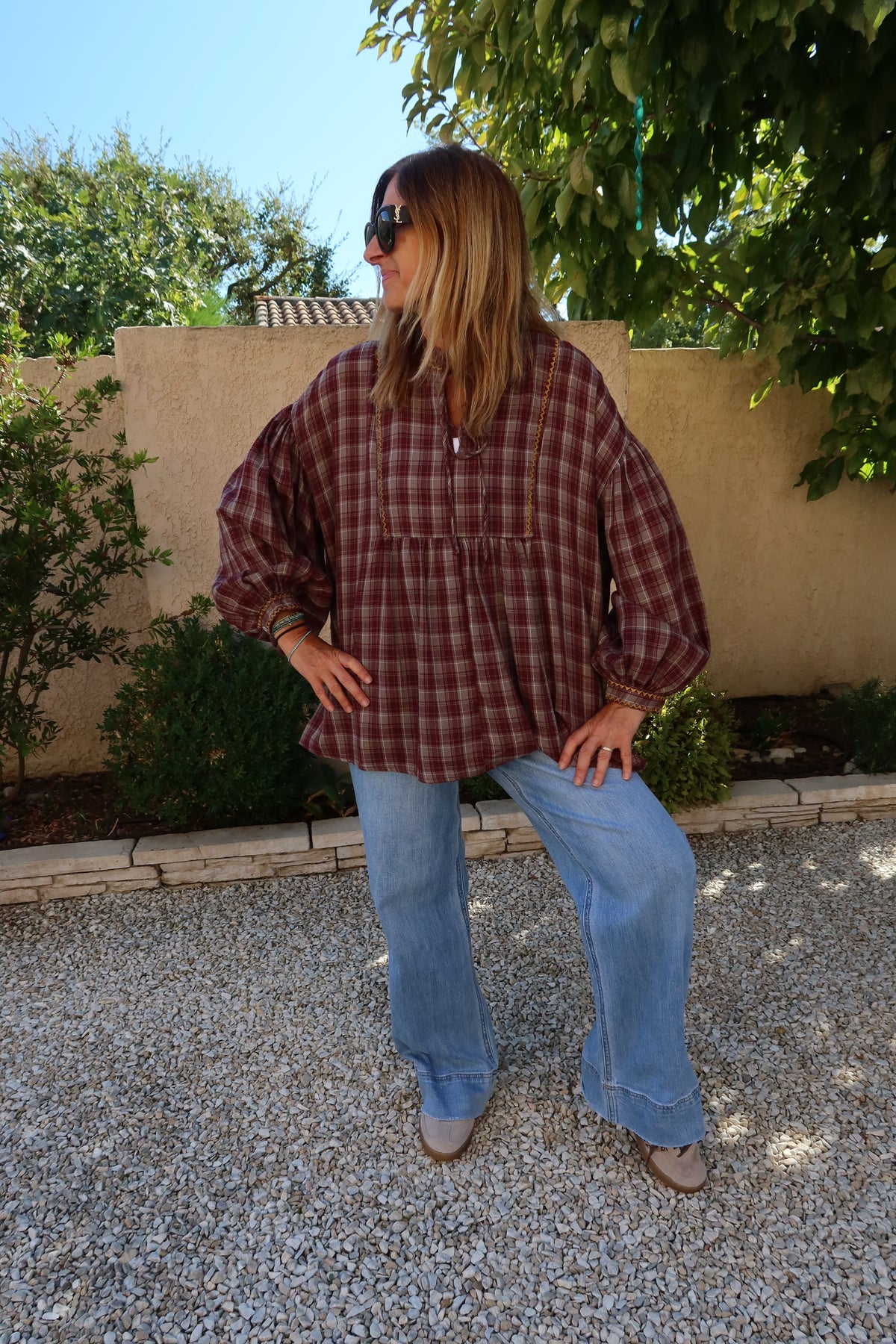 CHEMISIER A CARREAUX BORDEAUX/TAUPE OVERSIZE "GIOYA"