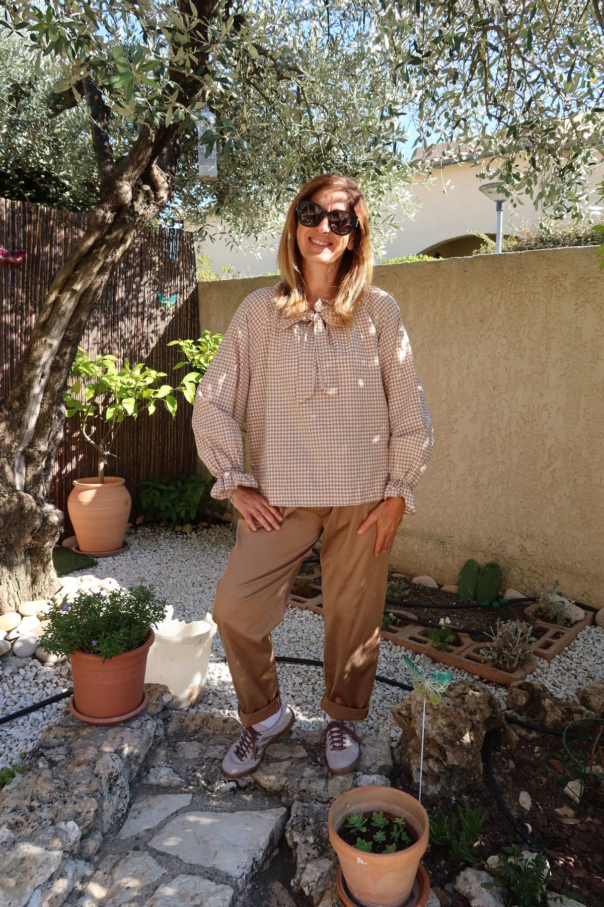 CHEMISIER VICHY CAMEL/BLANC