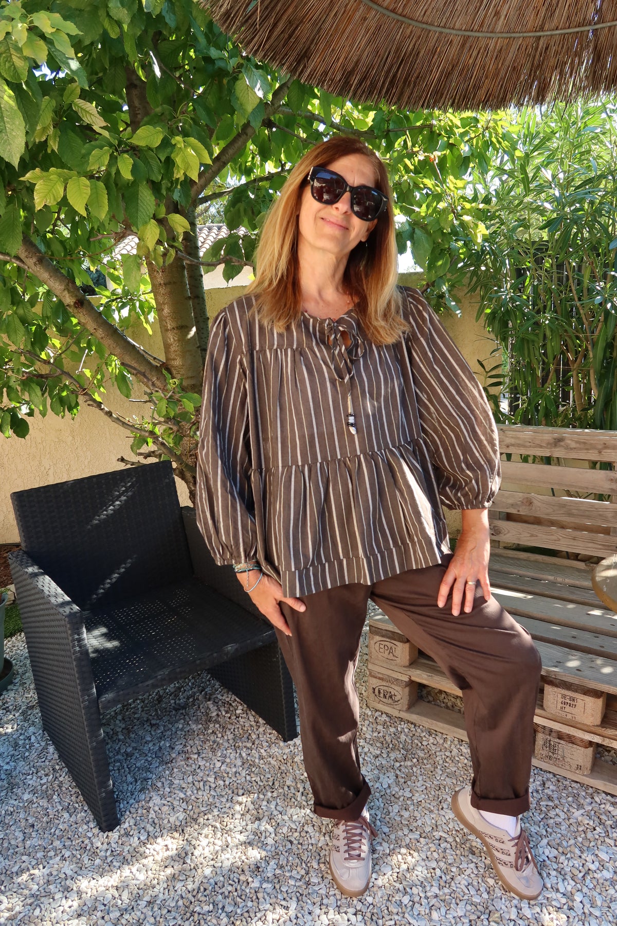 CHEMISIER RAYÉ CHOCOLAT/BEIGE "GIOYA"