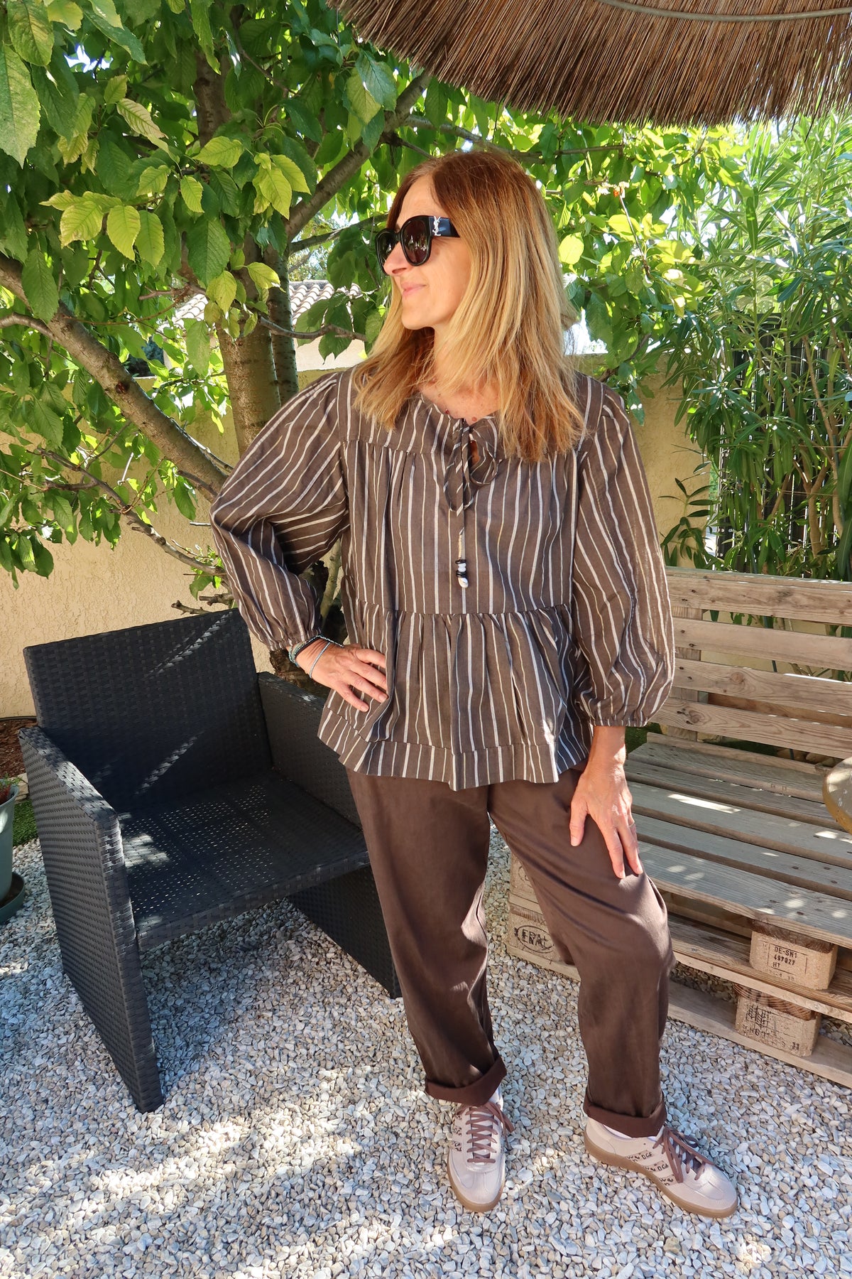 CHEMISIER RAYÉ CHOCOLAT/BEIGE "GIOYA"
