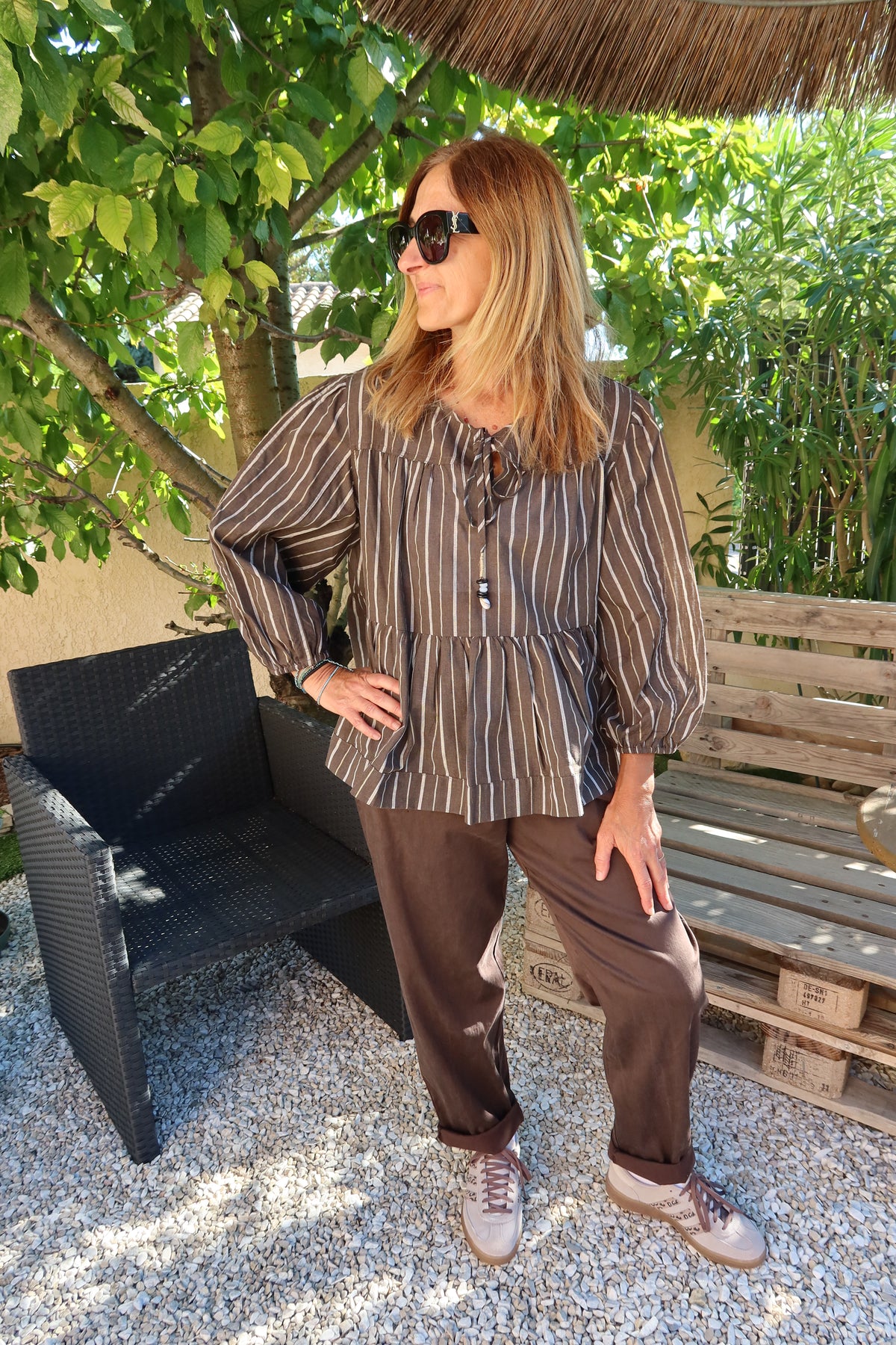 CHEMISIER RAYÉ CHOCOLAT/BEIGE "GIOYA"
