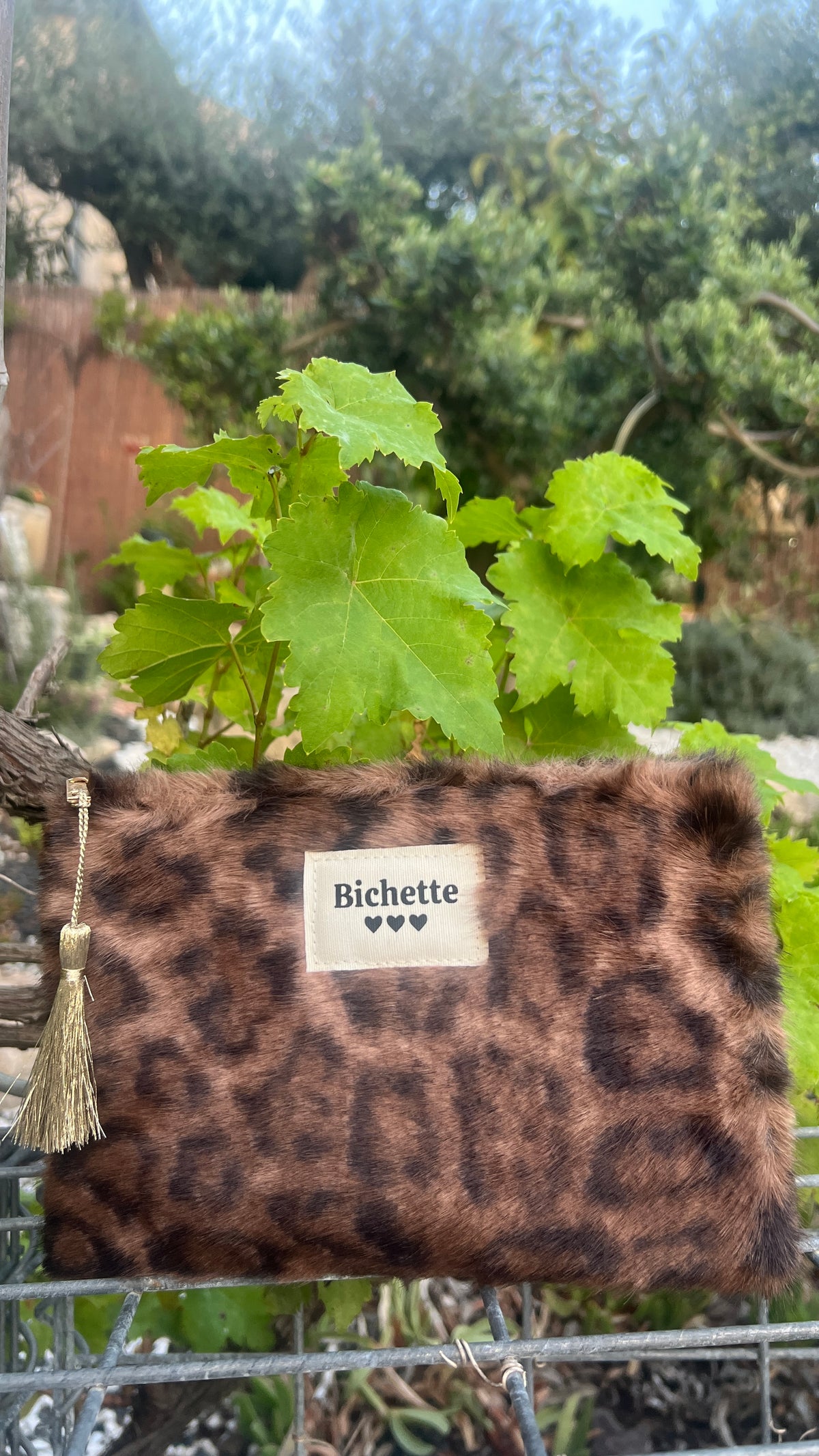 TROUSSE LEOPARD FOURRURE CAMEL/NOIR "BICHETTE"