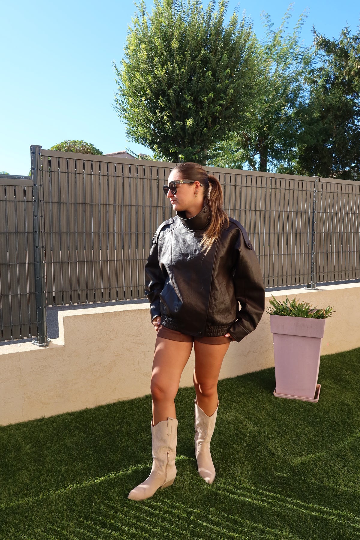 VESTE BOMBER FAÇON CUIR CHOCOLAT