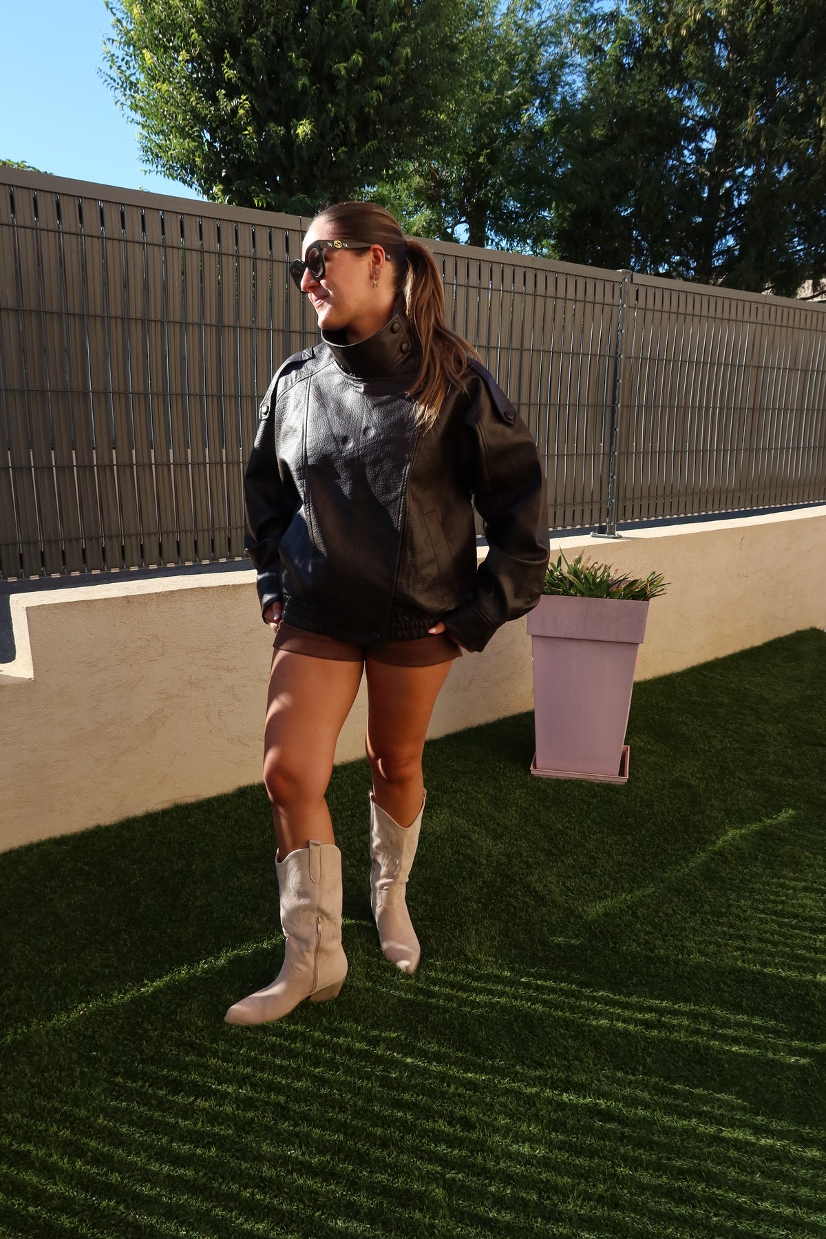 VESTE BOMBER FAÇON CUIR CHOCOLAT