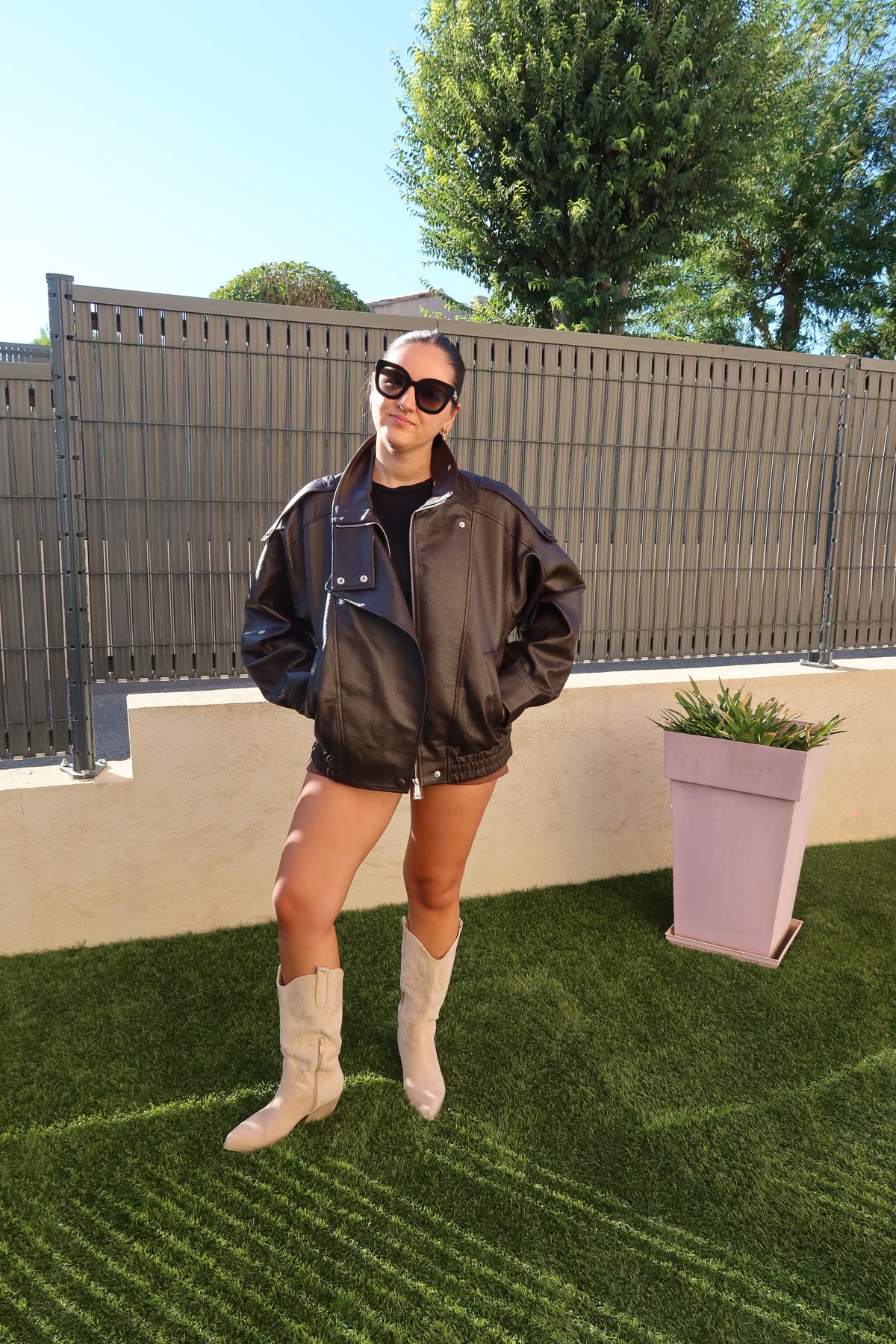 VESTE BOMBER FAÇON CUIR CHOCOLAT