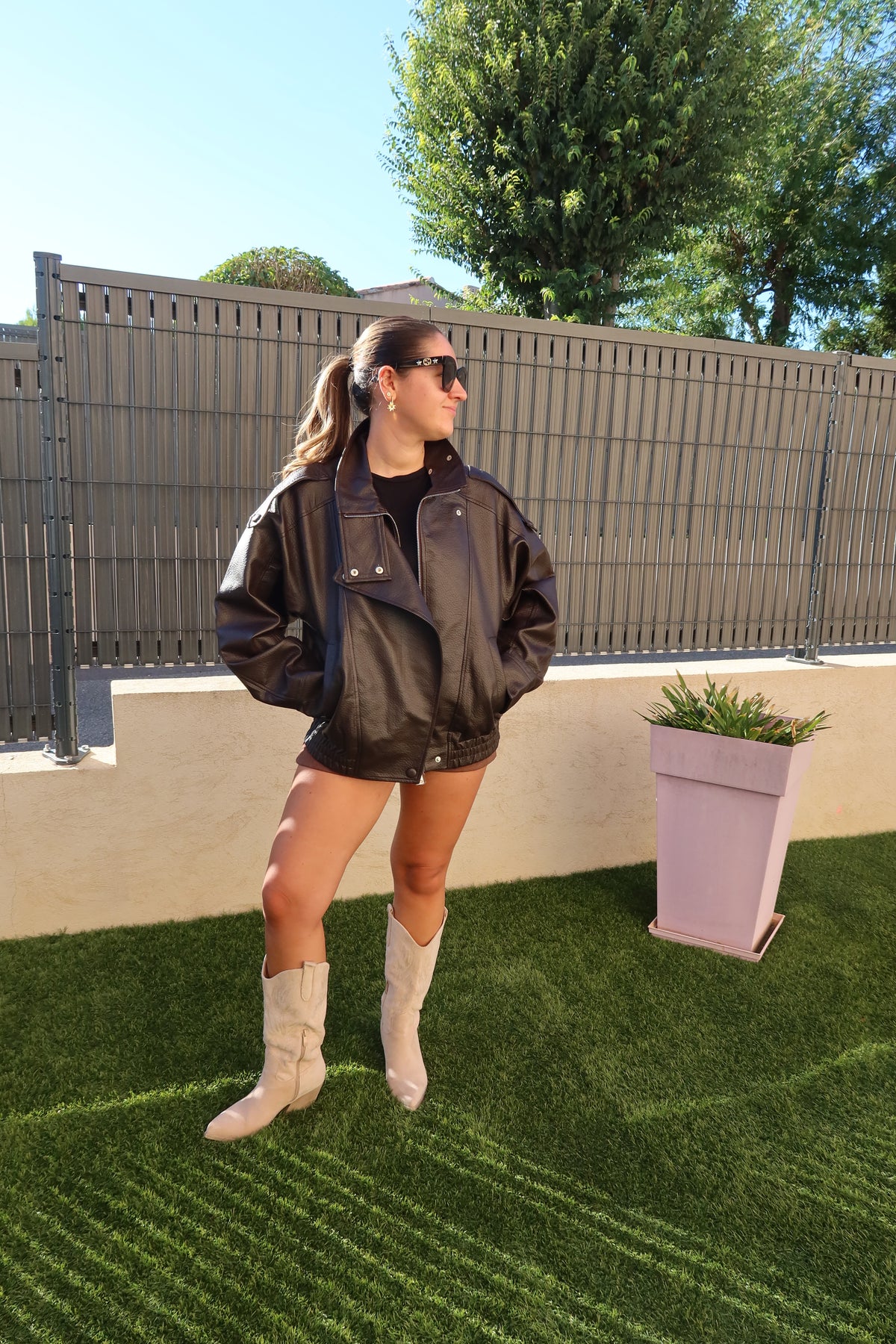 VESTE BOMBER FAÇON CUIR CHOCOLAT
