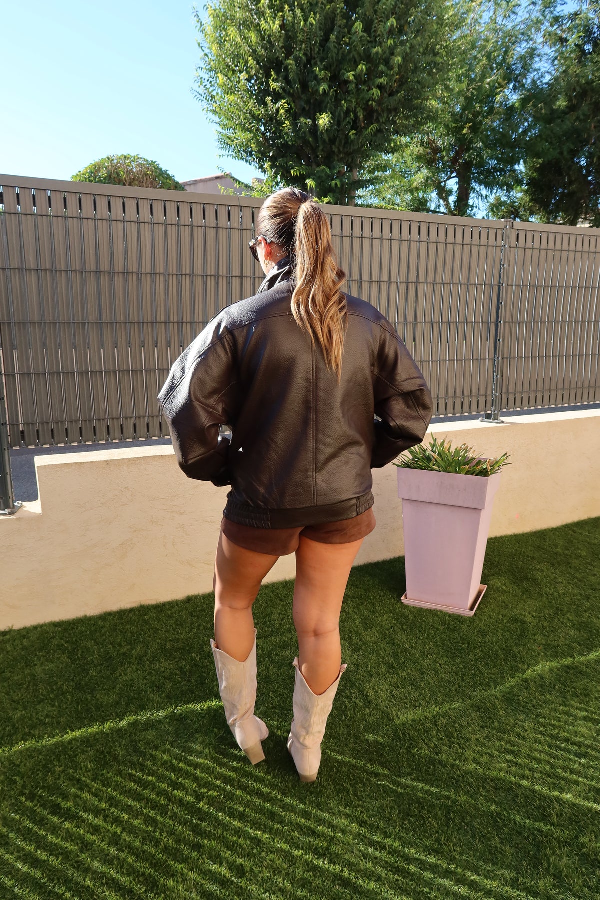 VESTE BOMBER FAÇON CUIR CHOCOLAT