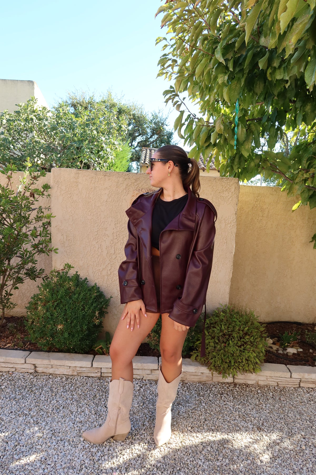 VESTE FAÇON CUIR BORDEAUX