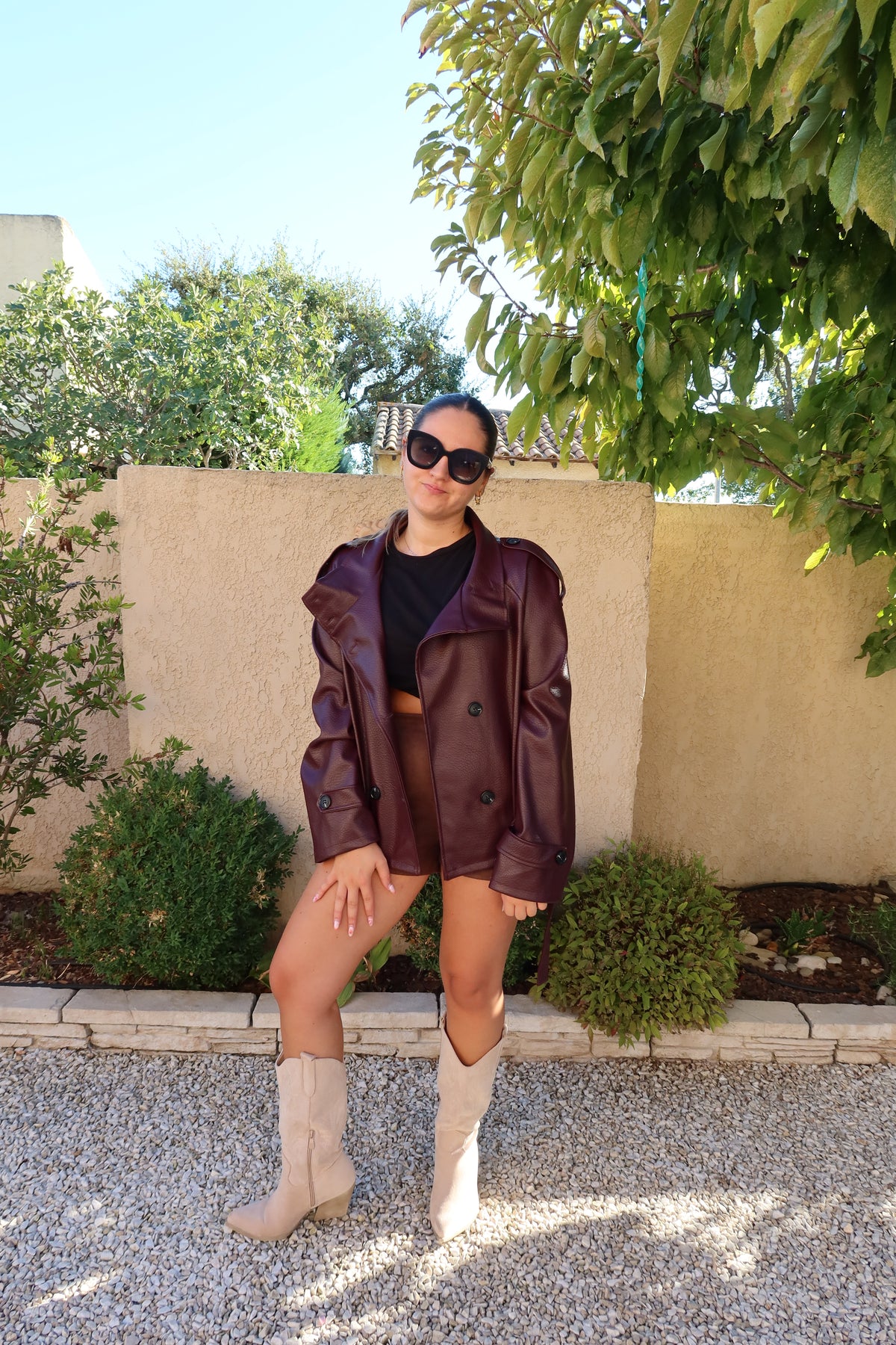 VESTE FAÇON CUIR BORDEAUX