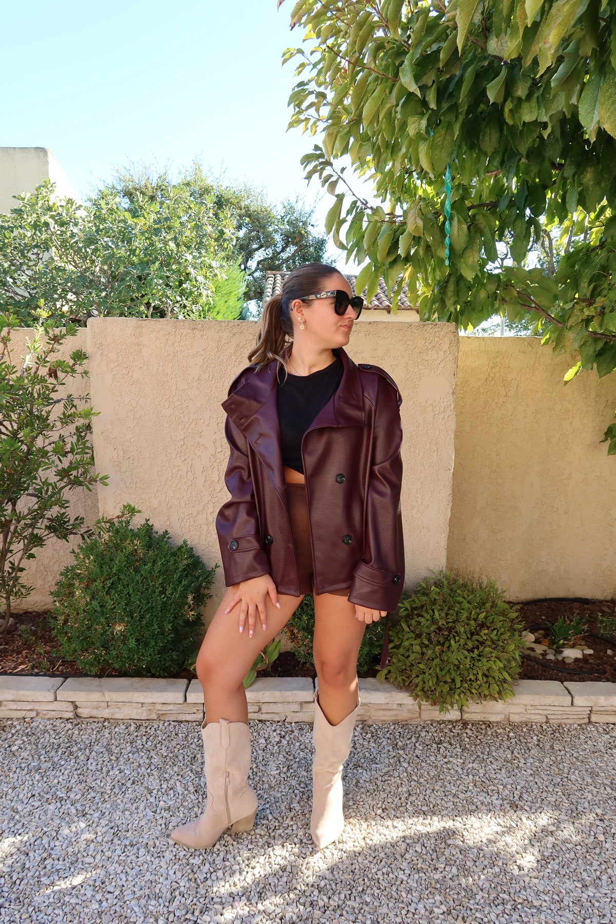 VESTE FAÇON CUIR BORDEAUX