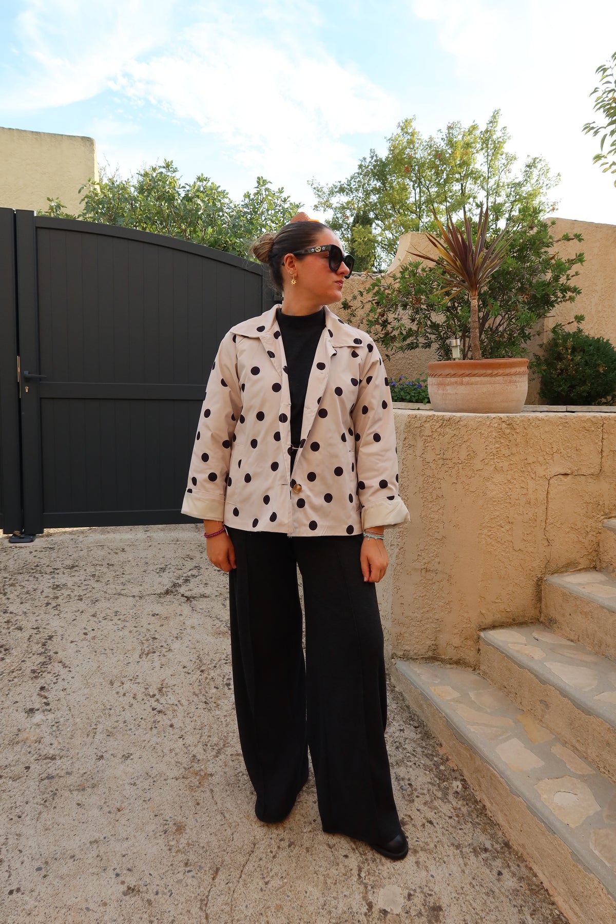 VESTE A POIS BEIGE/NOIRE DEPERLANT