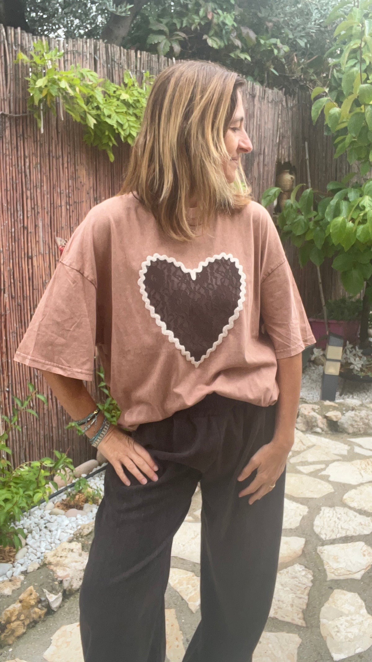 TEE-SHIRT CAMEL "COEUR DENTELLE"