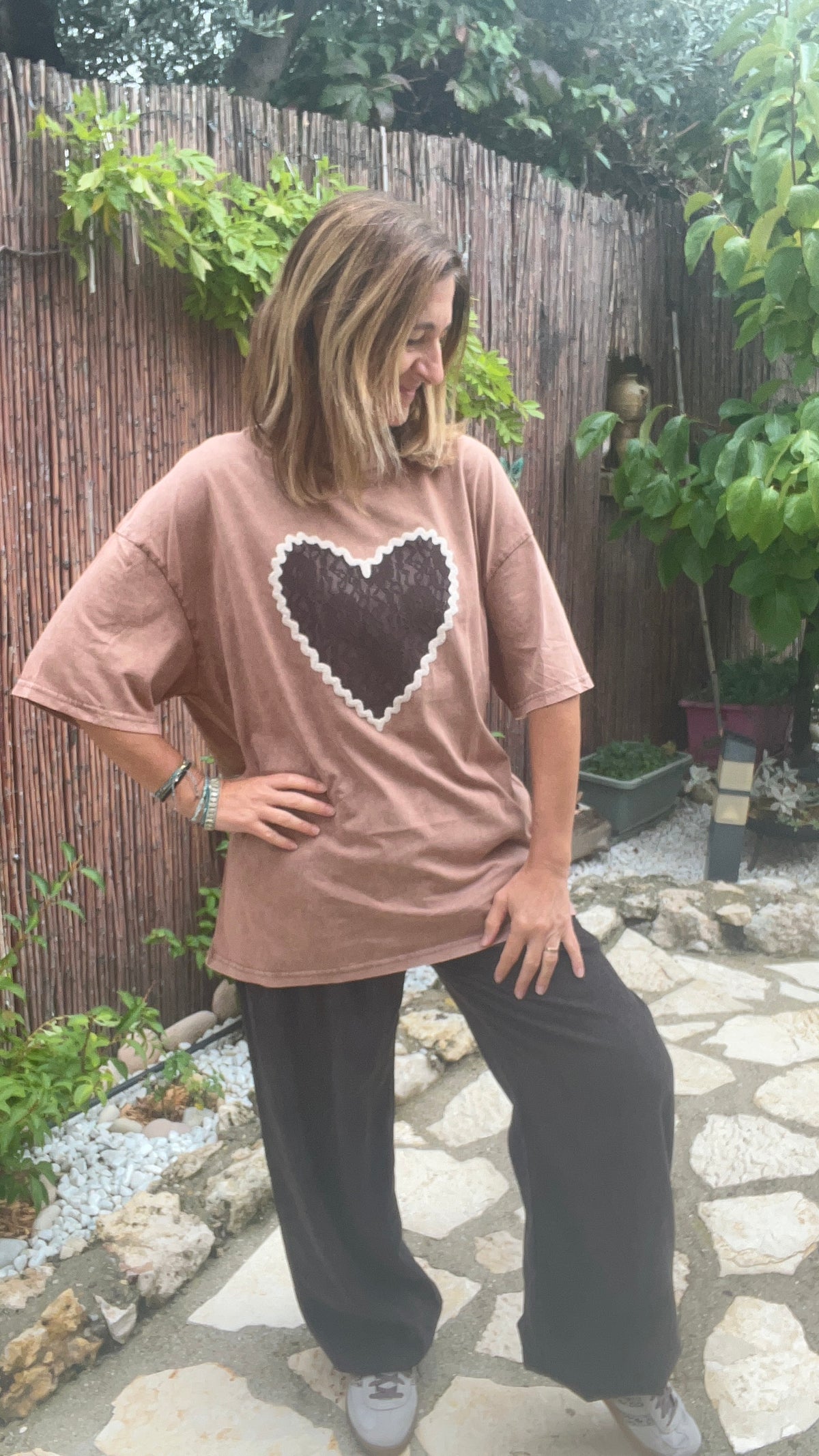 TEE-SHIRT CAMEL "COEUR DENTELLE"