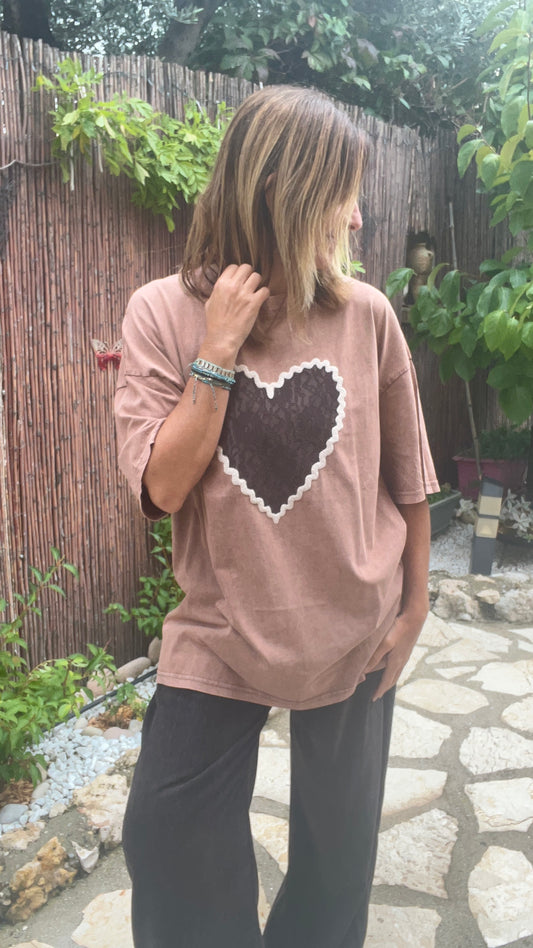 TEE-SHIRT CAMEL "COEUR DENTELLE"