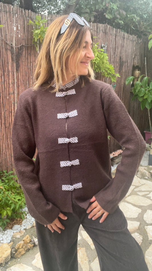 GILET CHOCOLAT & VICHY "BRANDEBOURG"