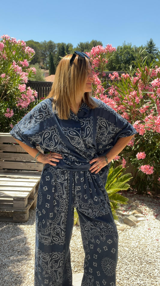 PANTALON FLUIDE BLEU MARINE BANDANA