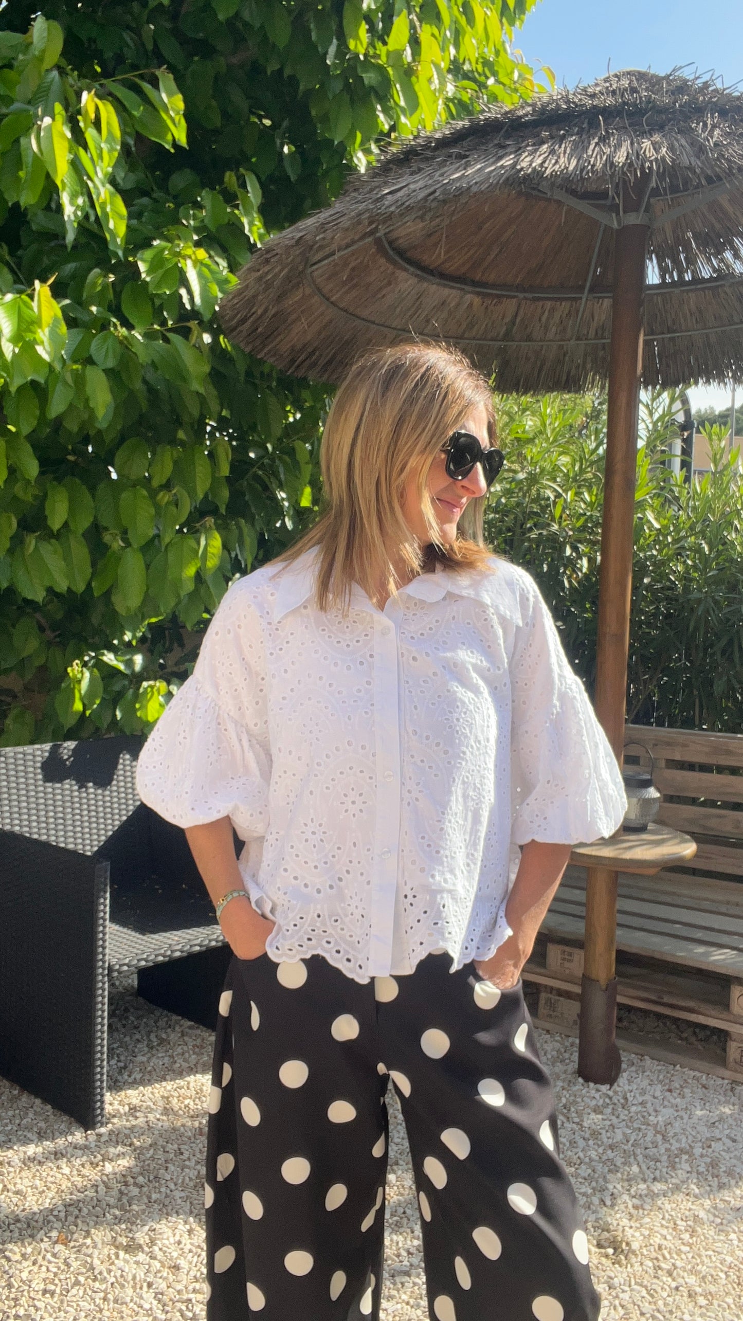 CHEMISIER BLANC BRODERIE ANGLAISE MANCHES BALLONS