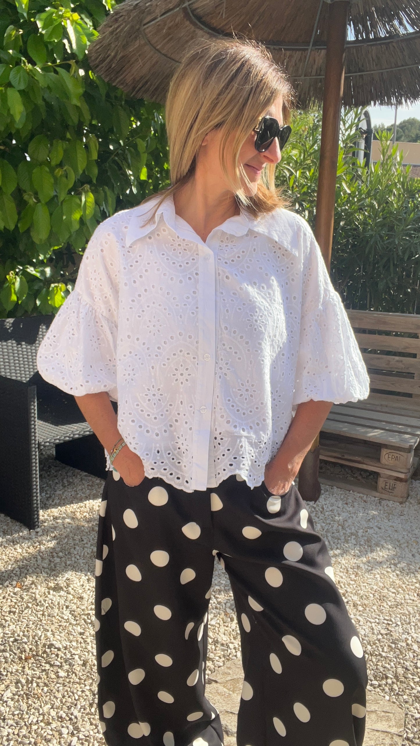 CHEMISIER BLANC BRODERIE ANGLAISE MANCHES BALLONS
