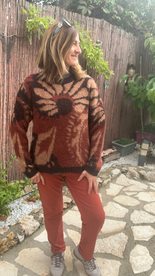 PULL TERRA/COTTA CAMEL/CHOCOLAT COLORÉ
