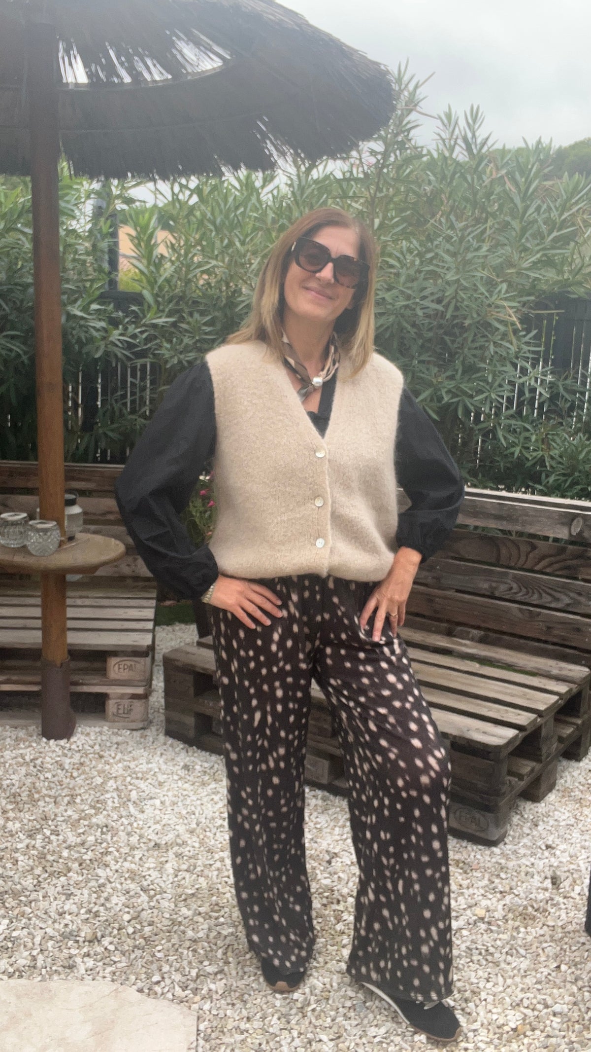 PANTALON FLUIDE NOIR/BLANC "BAMBI"