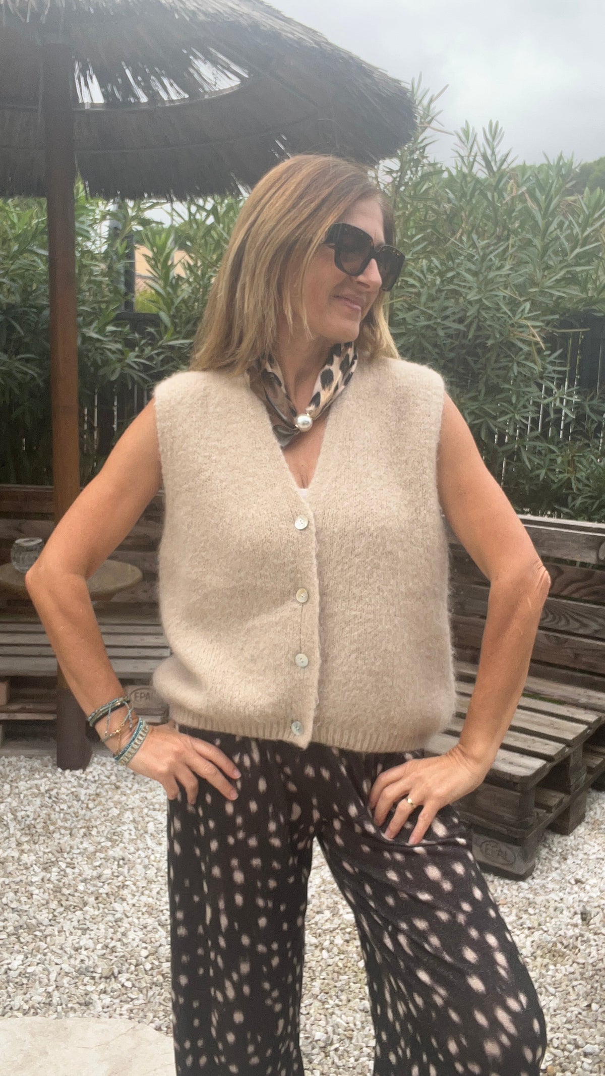 PANTALON FLUIDE NOIR/BLANC "BAMBI"